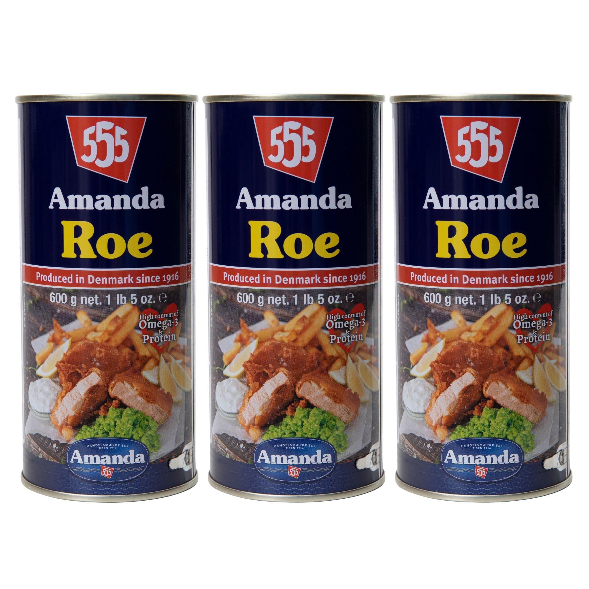 Amanda 555: Tinned Cod Roe | The Original Cod Roe | High in Protein Omega 3 Vitamin D & B12 | MSC Certified, Sustainable, and Delicious | Perfect for Home or Fish & Chip Shops (3 x 600g)