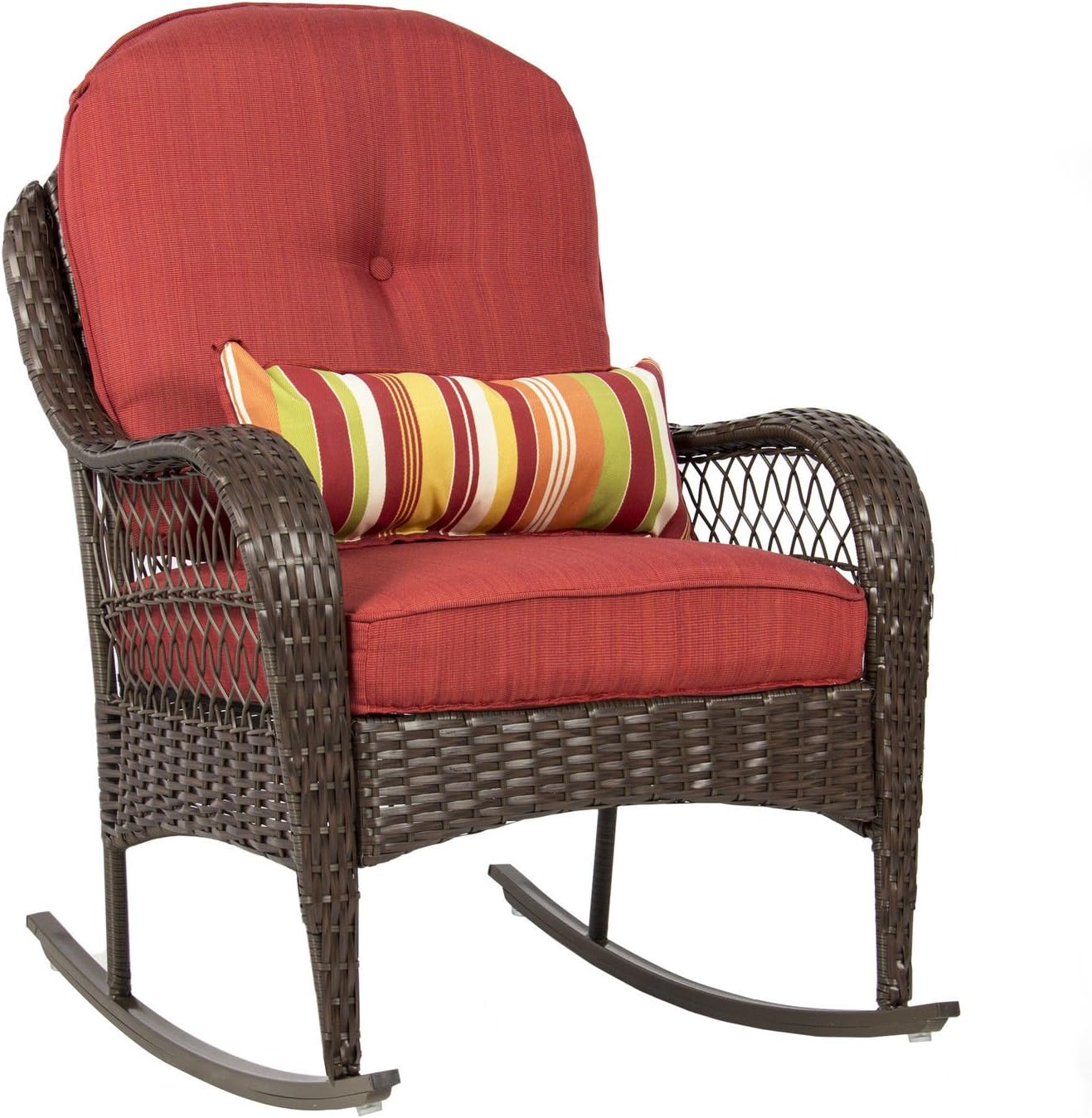 Better Homes and Gardens Azalea Ridge Porch Deck and Patio Rocking Chair All Weather Outdoor Wicker Rocker Furniture, 37" h, Seat Depth 19.75" (Brown) (Brown/Orange)