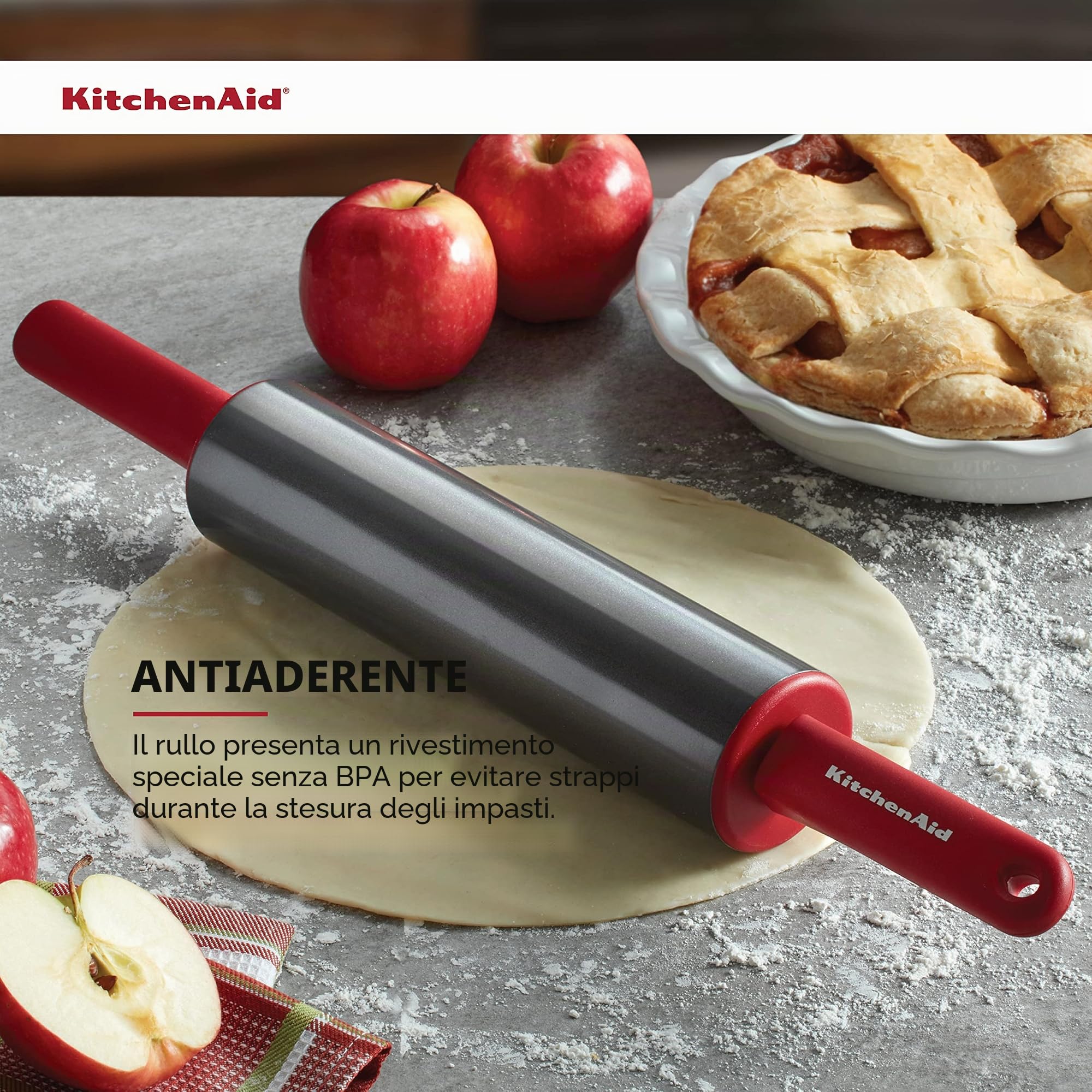 KitchenAid KO318OHERA - Mattarello Gourmet, in acciaio, colore: Rosso