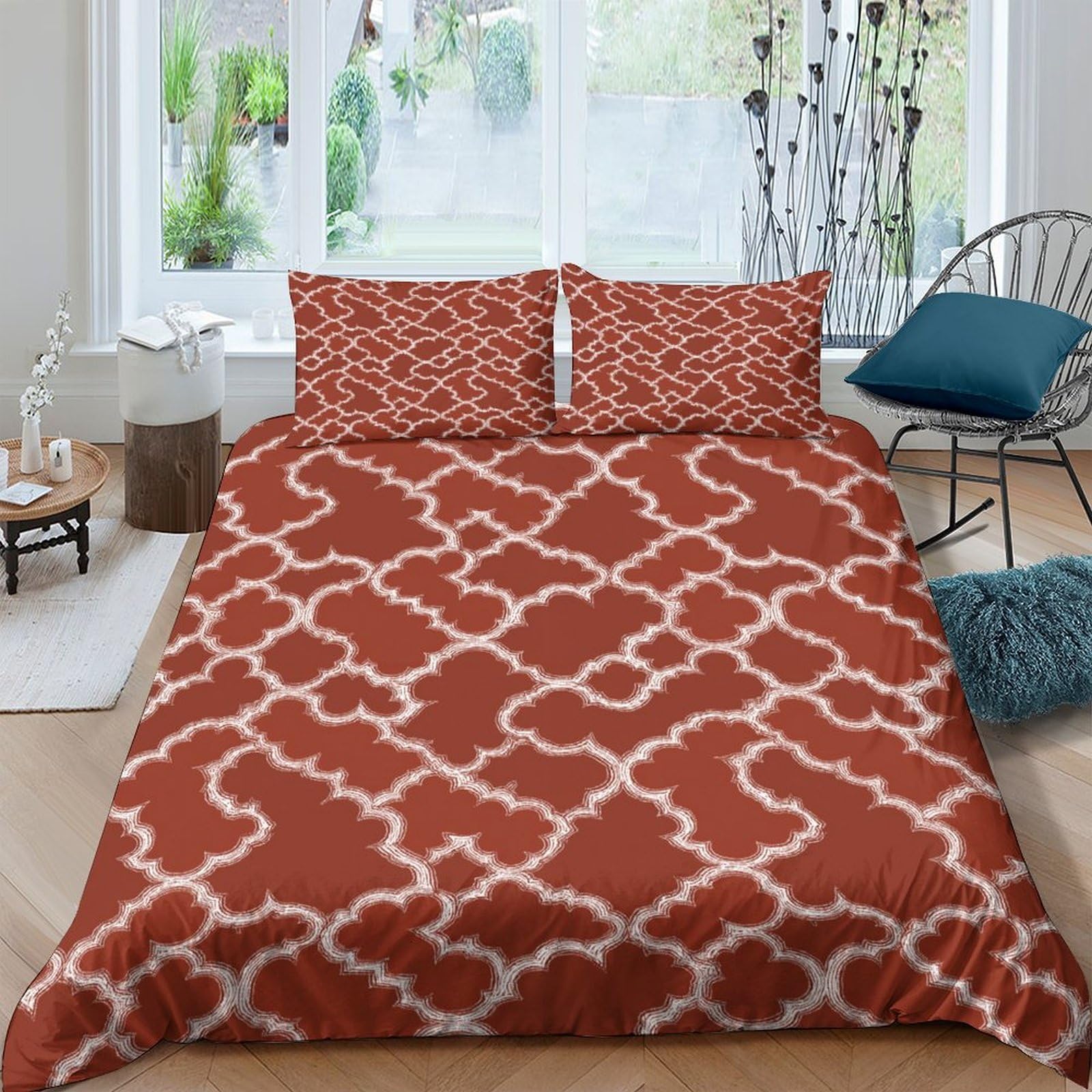 Ctjqhvkz Style-8 3D Printed Rust Moroccan Fitted Sheet Microfiber Soft Geometric Bed Cover For Bedroom Dorm Anti-Slip Machine Washable Decor Single（135X200cm）