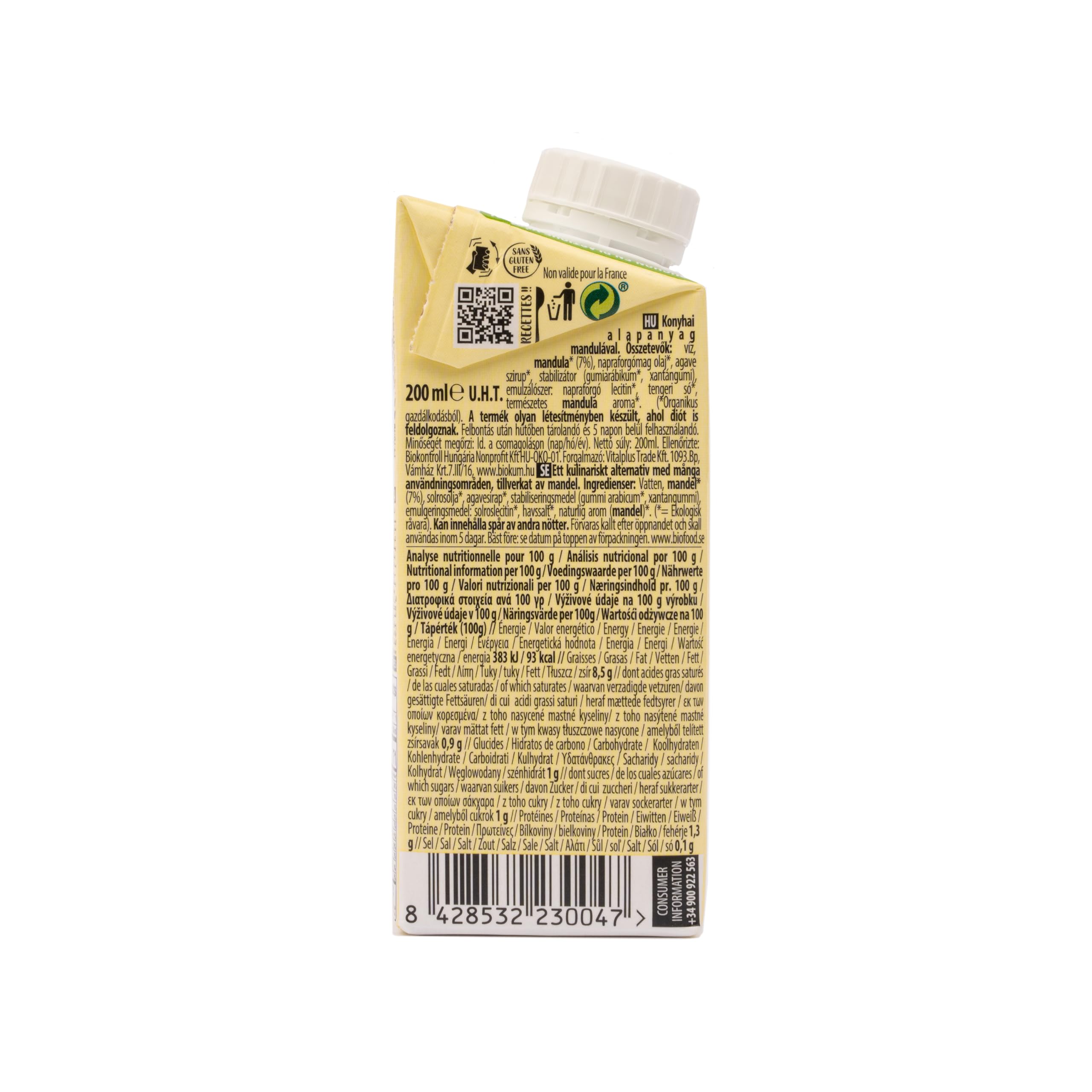 Ecomil Nata de Almendras para Cocinar Bio, Crema Vegana de Almendra Ecológica 200 ml