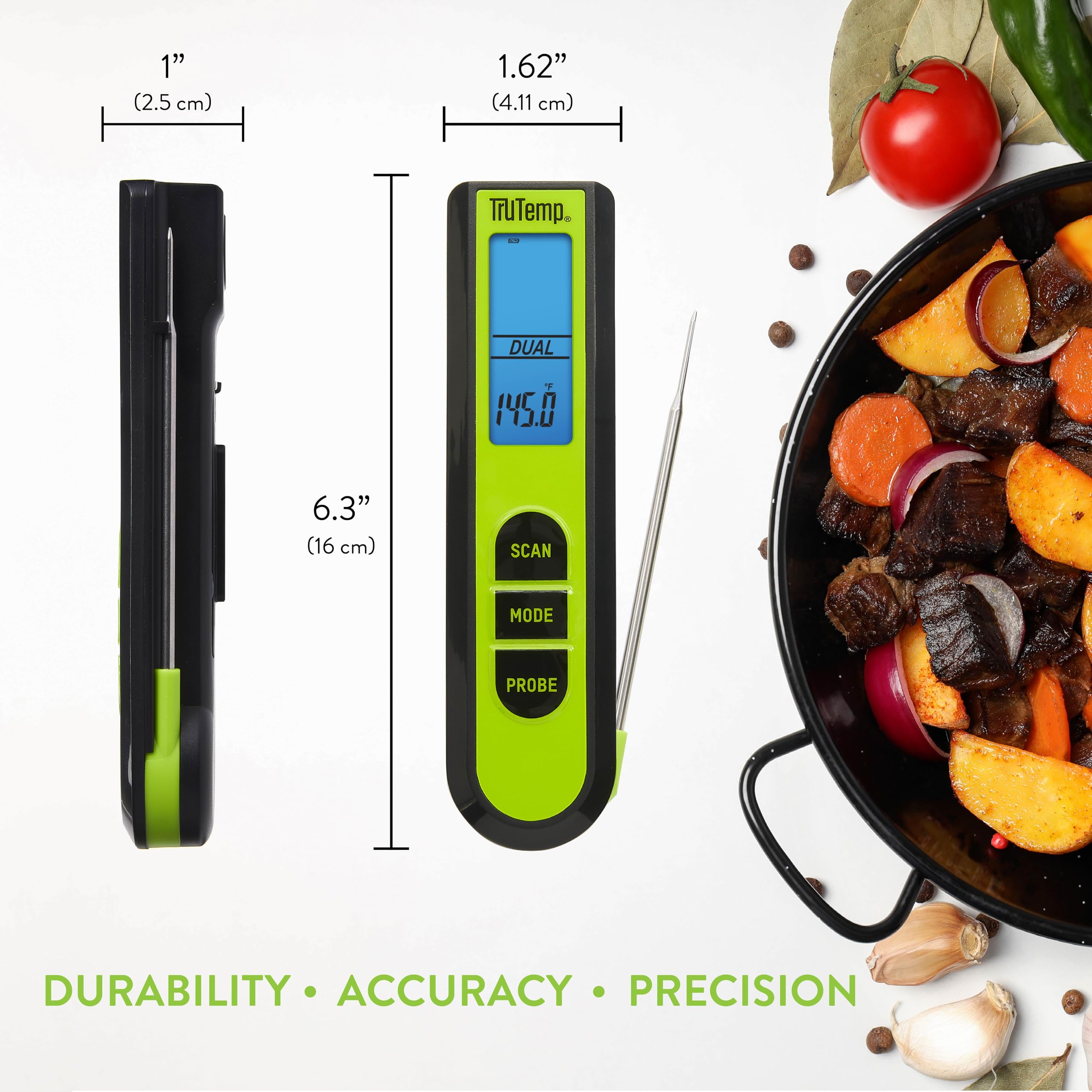 Taylor TruTemp - Termometro digitale a infrarossi a doppia lettura istantanea per carne e cibo, design IPX5 a prova di spruzzo, più sonda per carne, barbecue, cucina, affumicatore e griglia, verde