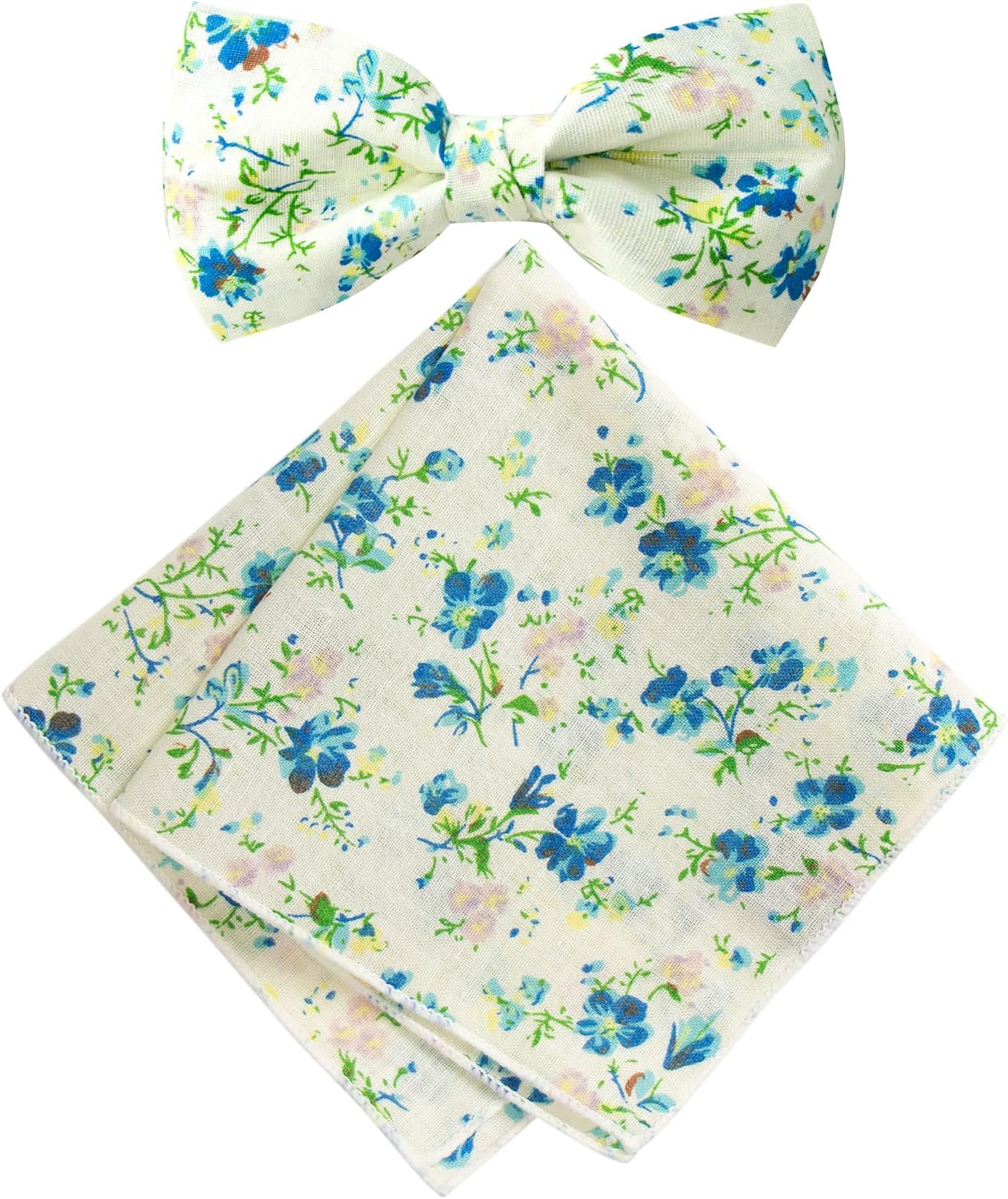 Spring Notion Men's Cotton Floral Print Bow Tie and Pocket Square Set