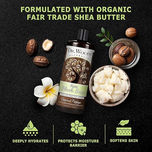 Miniatura 4 de Dr. Woods Jabón de papaya de coco negro hidratante crudo con manteca de karité orgánica, 32 onzas