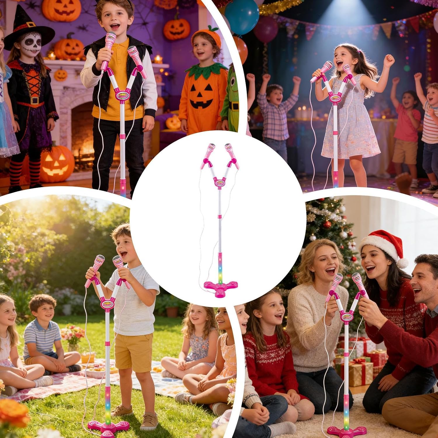 Kids Microphone and Stand – ABS 20x60-104cm | Portable Karaoke Machine for Kids, Adjustable Height Music Toy with Flashing Stage Lights for Singing Practice, Parties and Family Playtime
