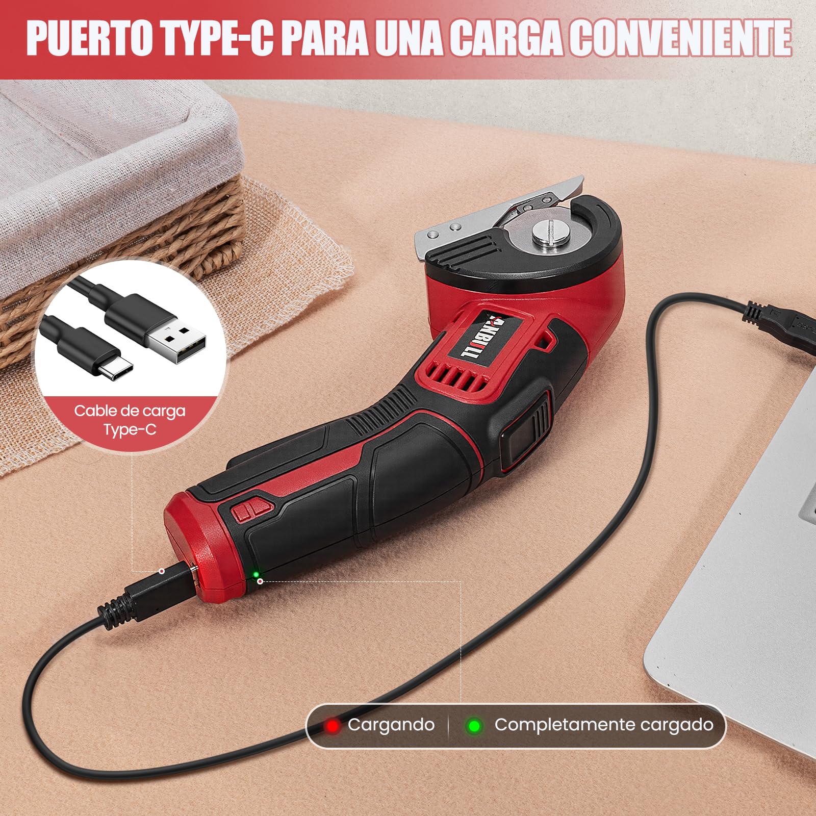 Anbull Tijeras Eléctricas Inalámbricas 4V, Tijeras Electricas Manualidades, para Tela y Costura, Cortadora Eléctrica, USB Recargable, Una Cuchilla, para Cuero, Cartón, Plástico, Ligera y Segura