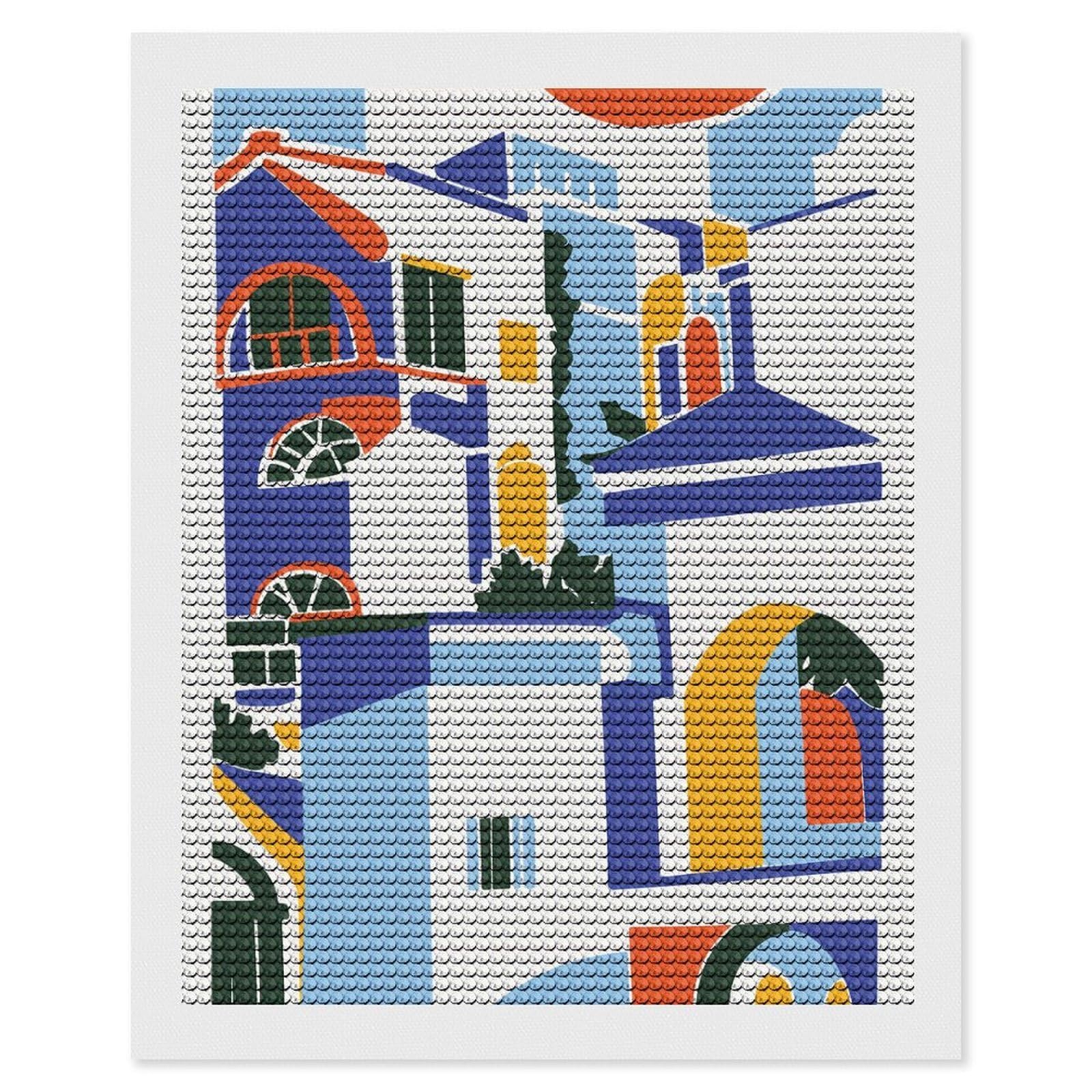 Junmoney Greece Santorini Diamond Art Canvas 16"x20", for Adults, Mindful Craft Activity, Modern Decor, Christmas Gift, Full Kit Included