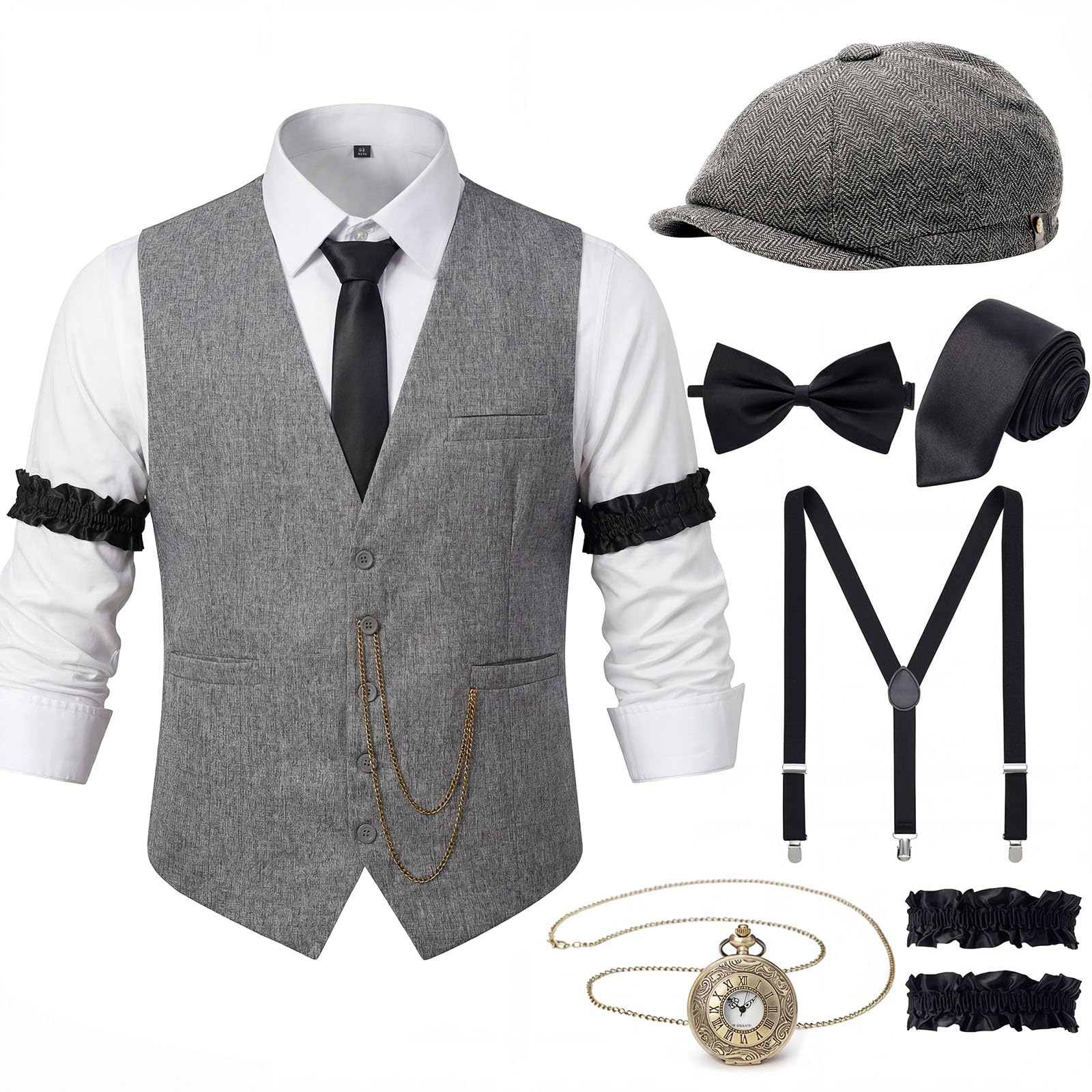 YESSA 1920s Mens Costume Set, Roaring 20s Gatsby Gangster Outfit for Men