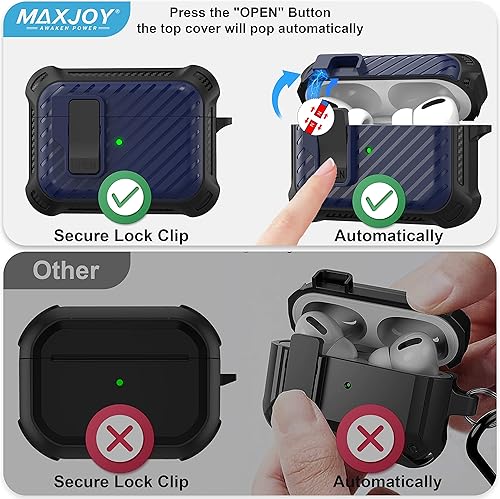 Miniatura 2 de Maxjoy Funda protectora para Airpods 3 2021 para Airpods 3 con bloqueo seguro automático Gen 3 funda rígida militar a prueba de golpes con llavero