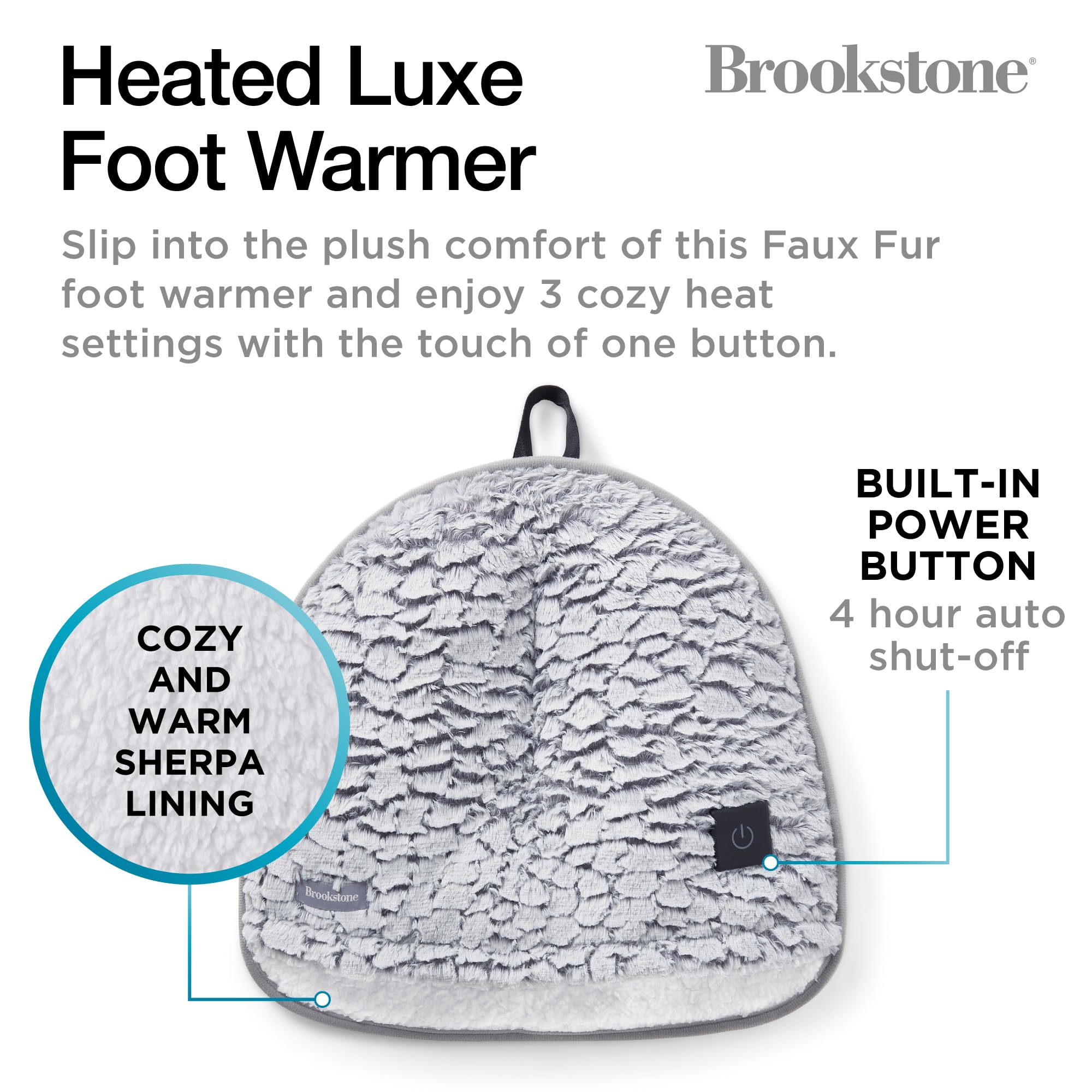 Brookstone Electric Foot Warmer | Ultimate Relaxation with 4 Adjustable Settings for Custom Warmth | Soft Sherpa-Lined for Supreme Comfort | Feet Heater for Sofa, Desk or Anywhere | 100% Polyester