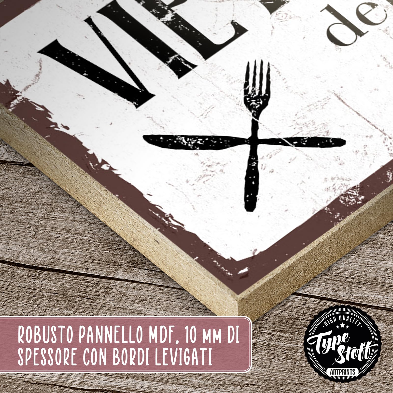 TypeStoff Targa In Legno Vintage "Bella Cucina" – Quadretto Shabby Chic In MDF 10 Mm, Regalo Per Appassionati Di Cucina