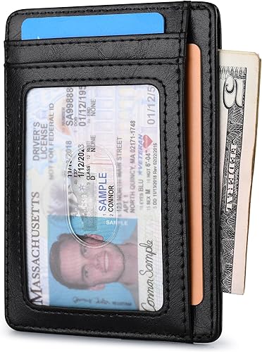 Miniatura 135 de Buffway - Billetera delgada minimalista de cuero con protección RFID para hombre y mujer