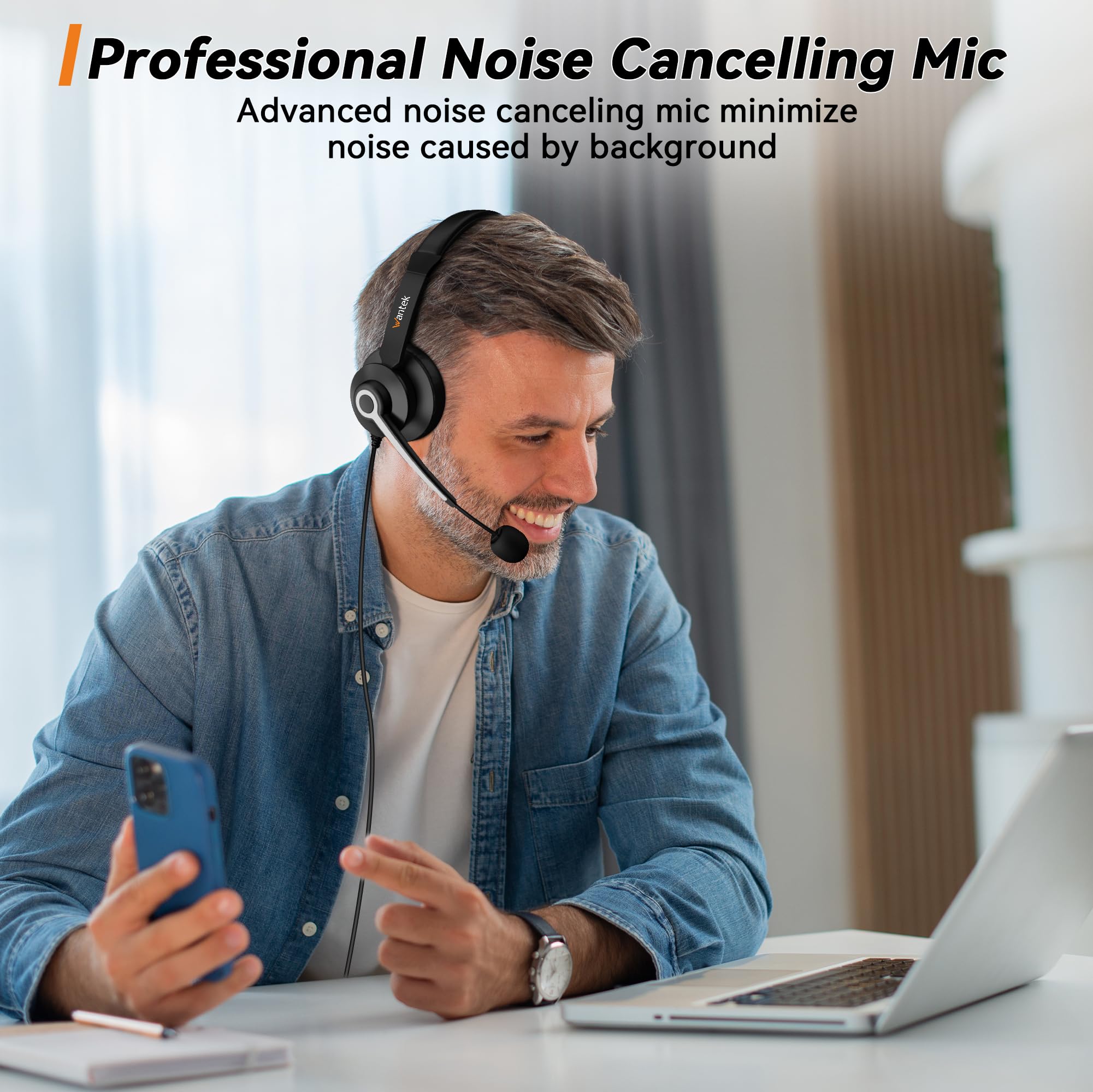 Auriculares USB con micrófono para PC, auriculares de computadora con micrófono de cancelación de ruido para laptop, auriculares con cable USB de 0.138 in Jack con control de silencio en línea para 2