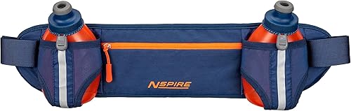 Nspire Cinturón de hidratación de doble botella, cinturón ajustable para correr, senderismo, caminar, incluye 2 botellas, bolsillo de almacenamiento