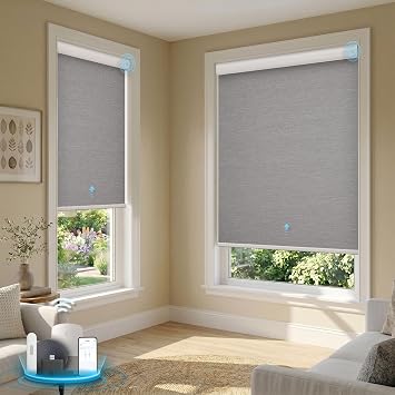 Motorized Blinds with Remote, Smart Roller Shades, Grey, 33" x 72"