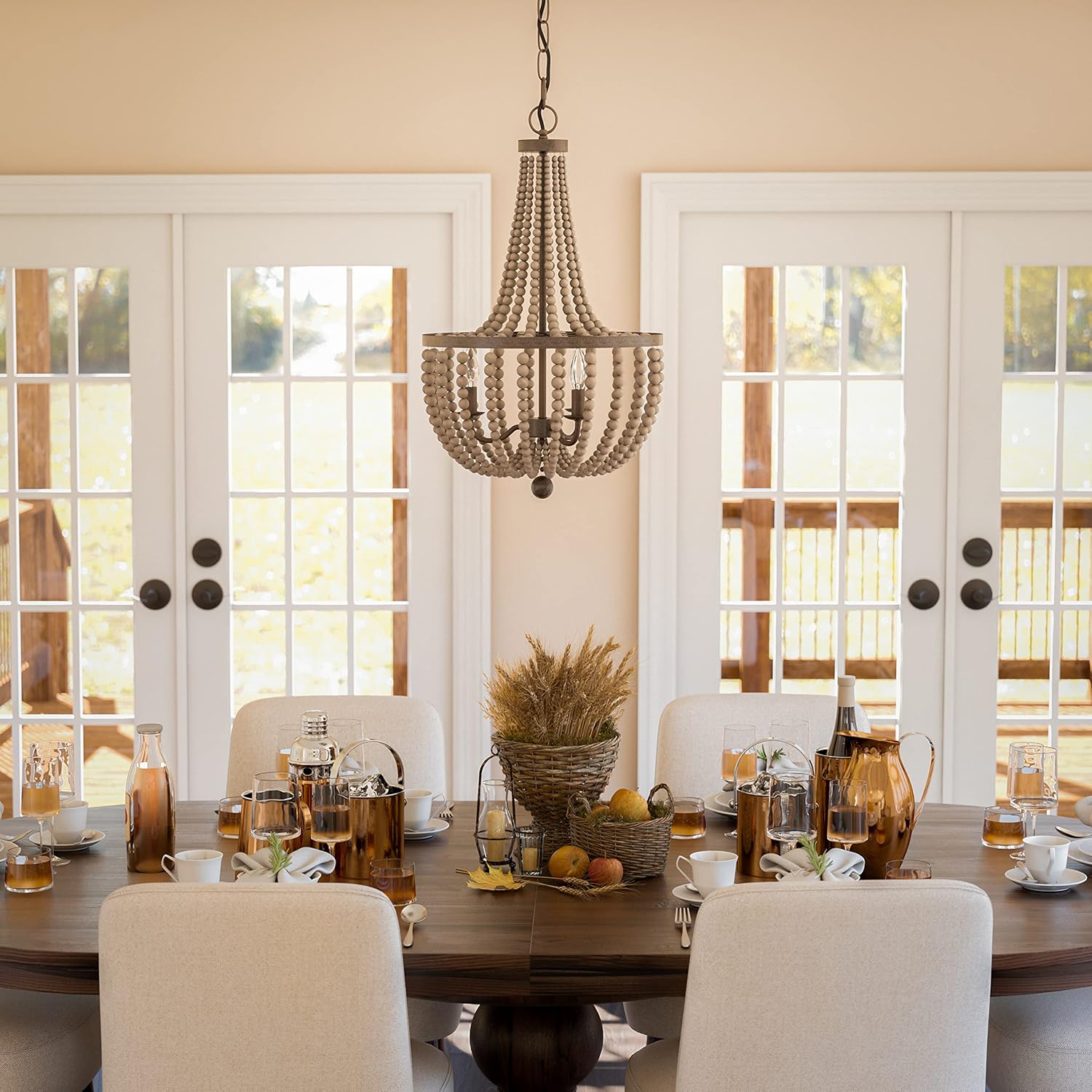 Kenroy Home Casual 3 Lt Wood Bead Chandelier ,28 Inch Height, 16 Inch Diameter with Golden Bronze Finish