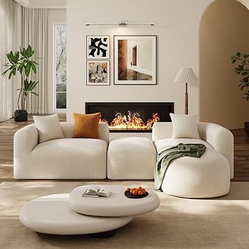 OUYESSIR Modern Oversized Curved Sectional Sofa for Living Room, 119" Luxury Plush Chenille Convertible Modular Sectional Sofas with Ottoman,Minimalist L-Shape Curved Cloud Couch, Cream White