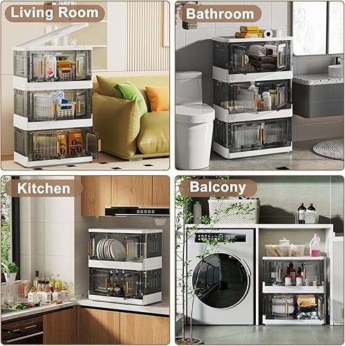 Miniatura 7 de ocharzy Contenedores de almacenamiento plegables con puertas, contenedores de almacenamiento apilables de 8.5 galones con tapas, 1 paquete de