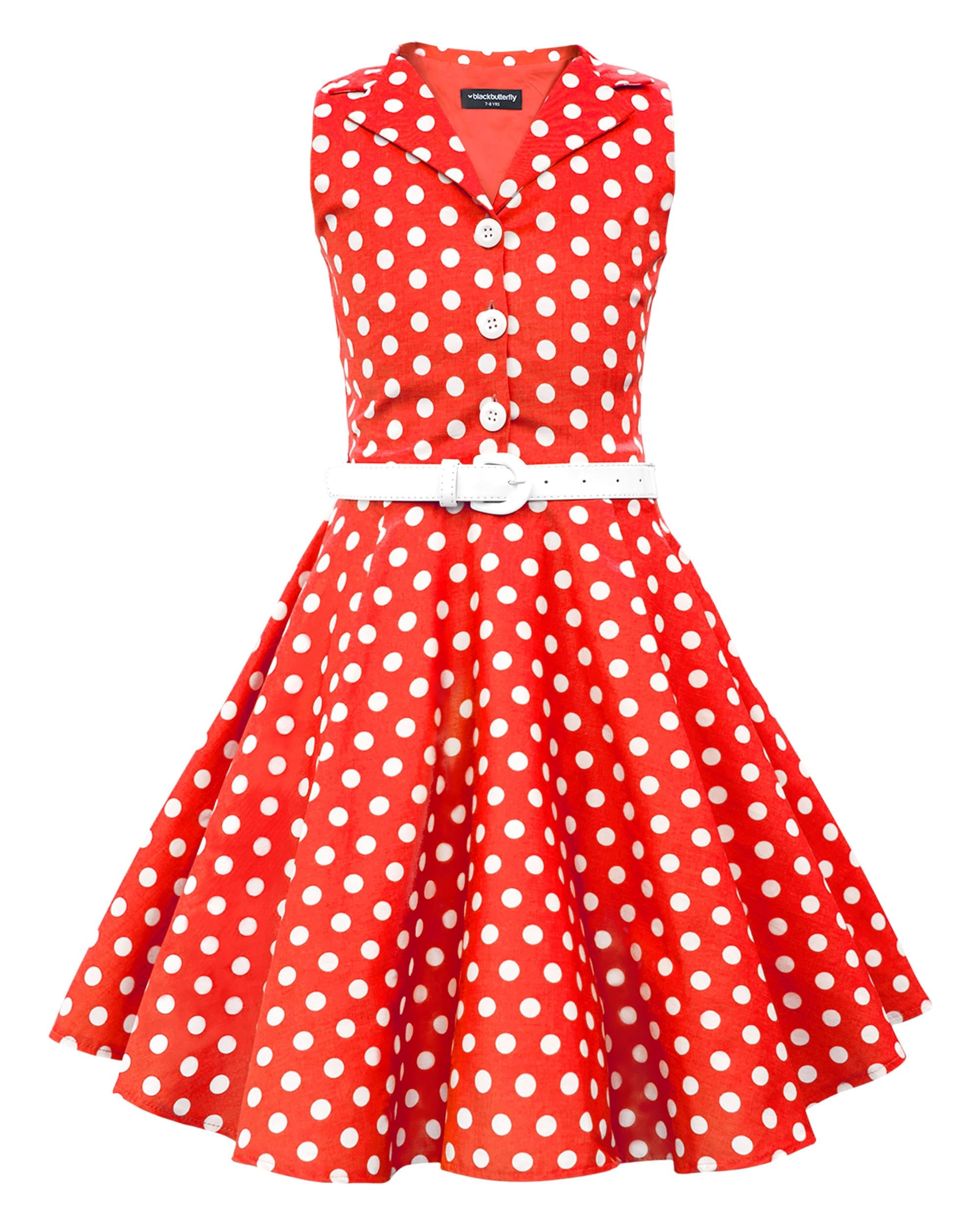 BlackButterfly Girls Holly Polka Dot Dress, Red, 11-12 Years