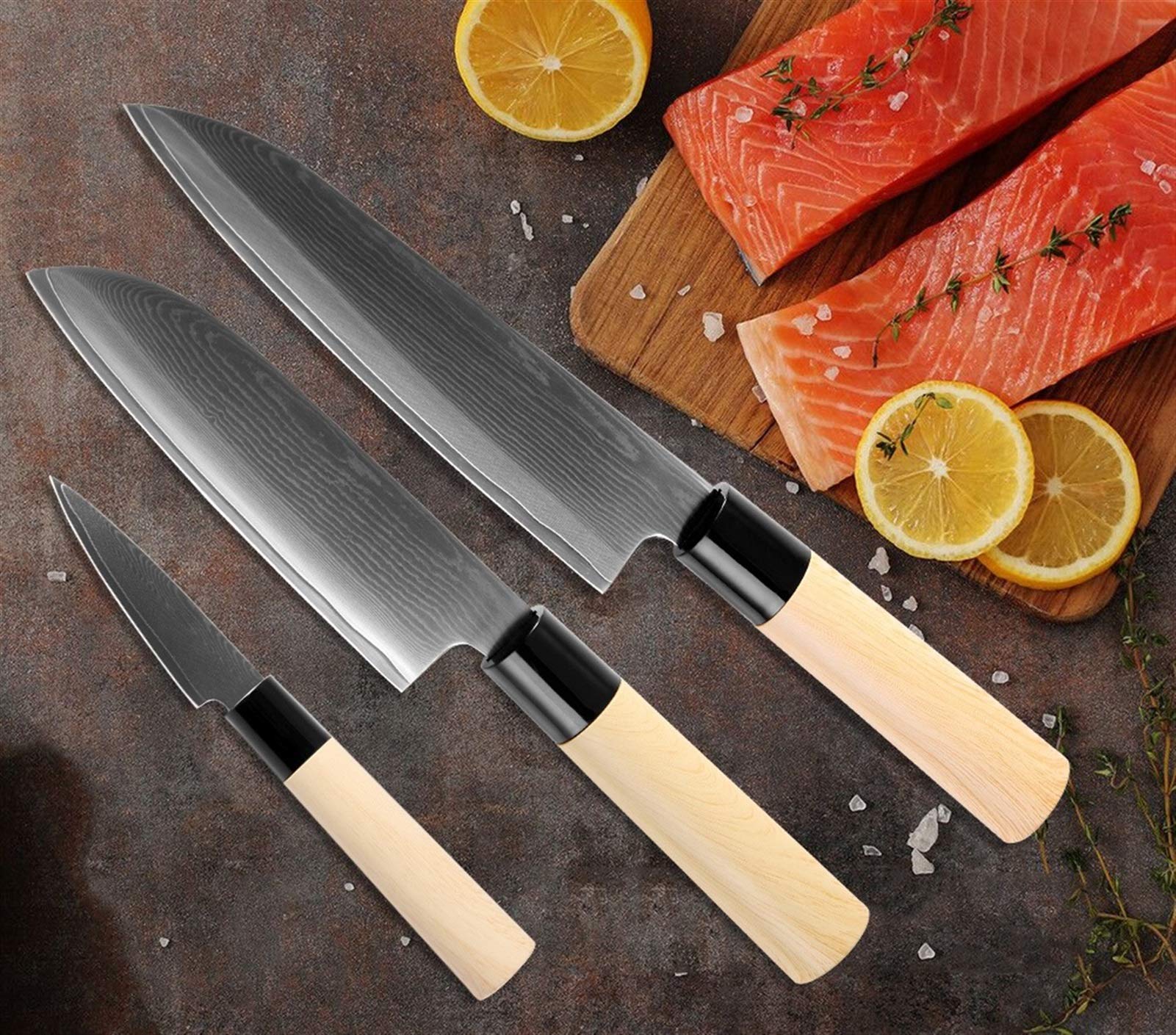 Damasco acero chef cuchillo estilo sushi salmón relleno santoku cuchillos de utilidad profesional cocina cocinar herramientas chef cuchillo (Color : 6Inch Santoku Knife)