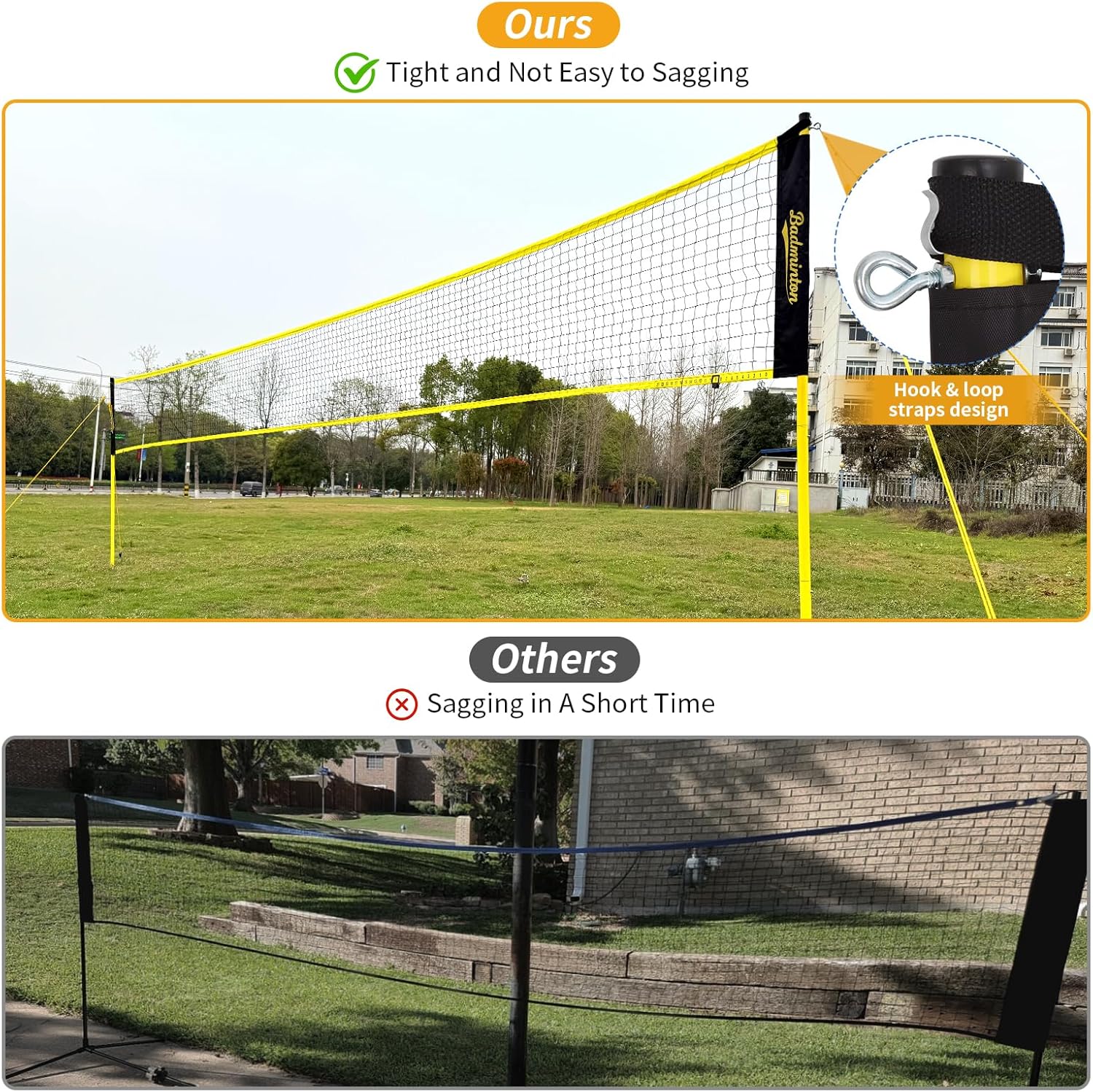 Regulation Size 20ft Portable Outdoor Badminton Net Set for Backyard with Heavy Duty Poles, Carry Bag