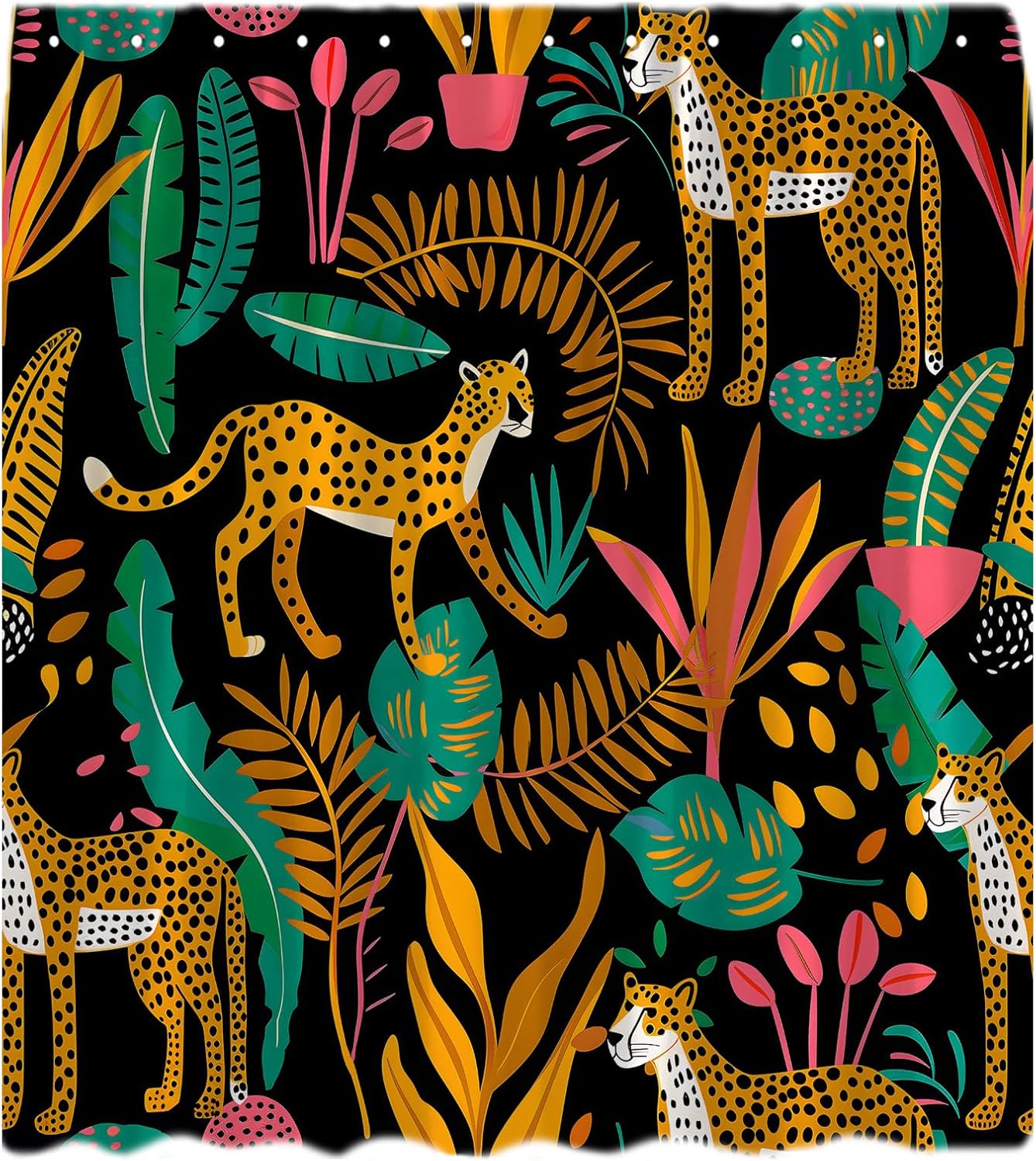 Boho Leopard Shower Curtain Tropical Palm Leaves Abstract Cheetah Mid Century Modern Jungle Plant Wildlife Safari Animal Aesthetic Big Cat Bath Curtain with Hooks