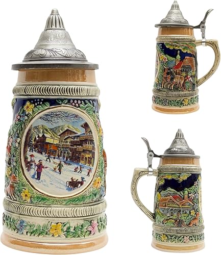Miniatura 8 de 0,55 L  OktoberfestHaus "Sommer" (Summer) In Germany Beer Stein with Lid (#2 en la colección de cuatro tazas) Jarras de cerveza, jarras de cerámica,