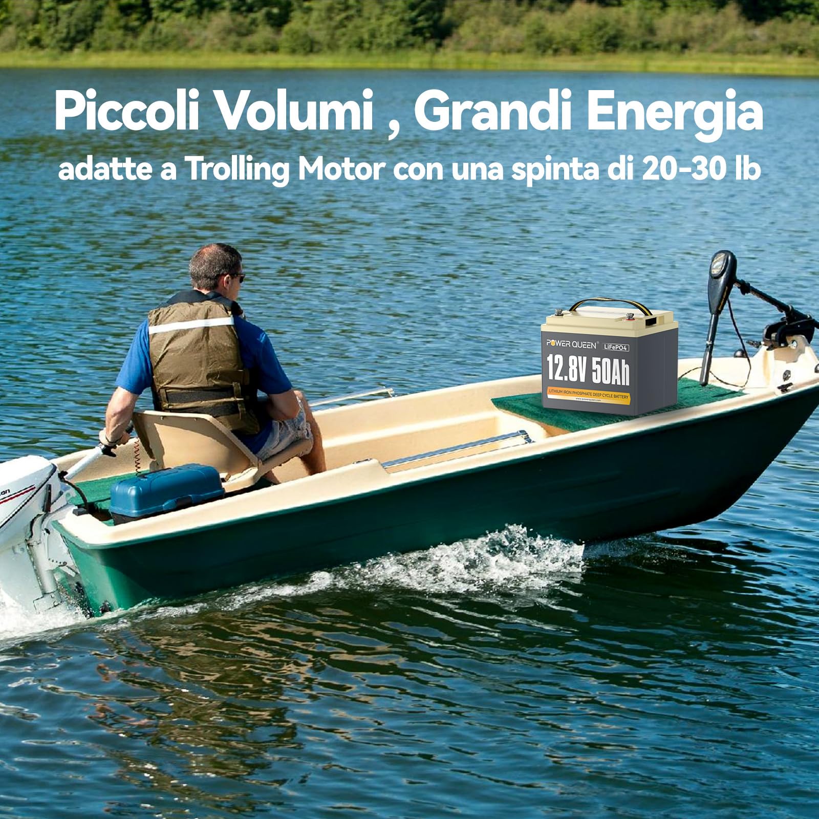 Power Queen Batteria al Litio 12V 50Ah 640Wh Batterie LiFePO4 a Ciclo Profondo fino a 15000+ Cicli Batteria Ricaricabile con BMS 50A per Scooter Elettrici Barca Camper Solare Marine Rasaerba