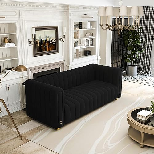 Miniatura 7 de ZHIXING - Moderno sofá de terciopelo de 81.3 pulgadas para sala de estar, cómodo sofá de oficina tapizado de 3 plazas con reposabrazos altos y patas