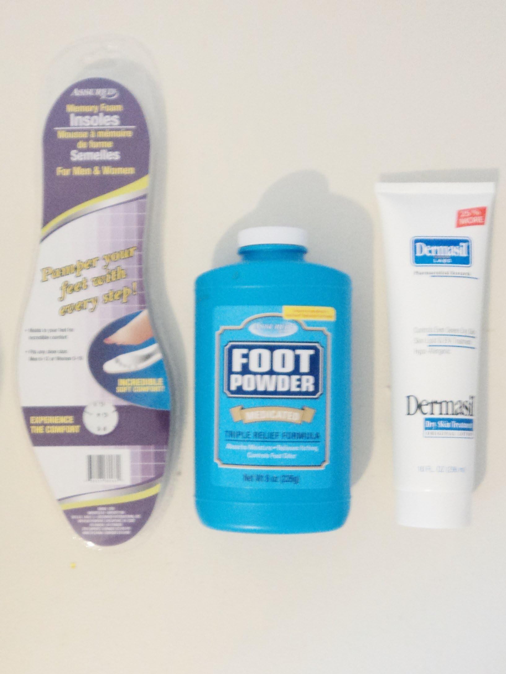 Foot Care Kit - Medicated Foot Powder, Dermasil Dry Skin Treatment & Memory Foam Insoles