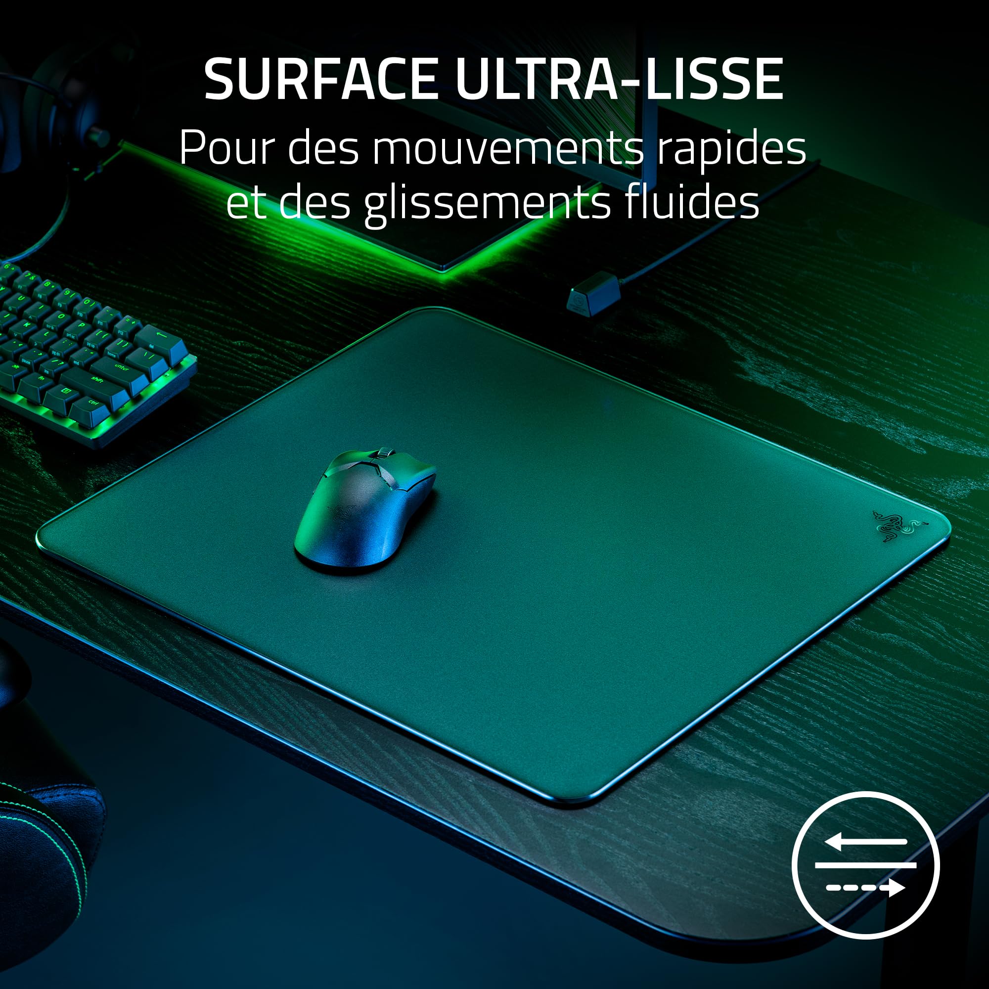 Razer Atlas - Tapis de Souris en Verre (Verre trempé de Qualité Supérieure, Surface Ultra Lisse & Micro-découpée, Résistant à la Saleté et aux Rayures, Mouvements Silencieux, Base Antidérapante) Noir