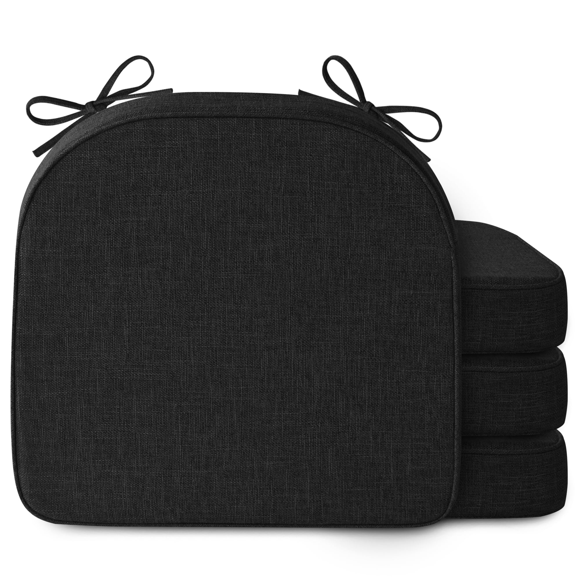 MineCozy Chair Cushions for Dining Chairs 2.5" Thickened Indoor Kitchen Seat Cushions Set of 4 Non Slip Seat Pad with Washable Cover and Ties (17" x16", Black)