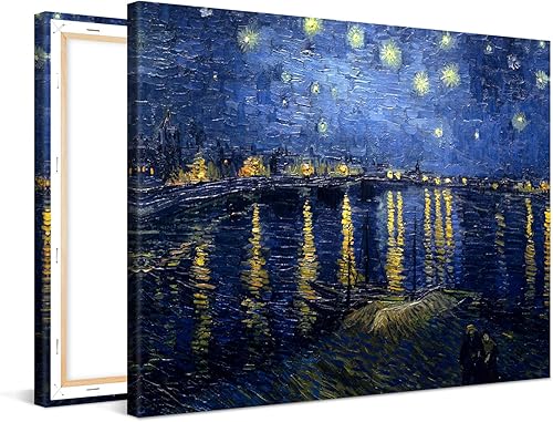 Miniatura 2 de PICANOVA Vincent Van Gogh Noche estrellada sobre el Ródano 16 x 12 pulgadas - Impresión en lienzo de alta calidad - Cuadro decorativo en lienzo