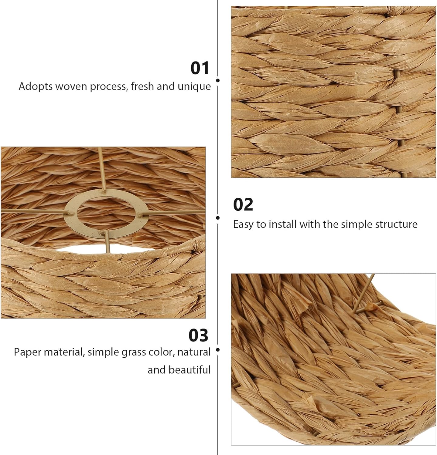 Rustic Woven Seagrass Drum Lamp Shade for Table and Floor Lamps Organic Style Lampshade Cover Handmade Minimalist Home Decor for Living Bedroom Office