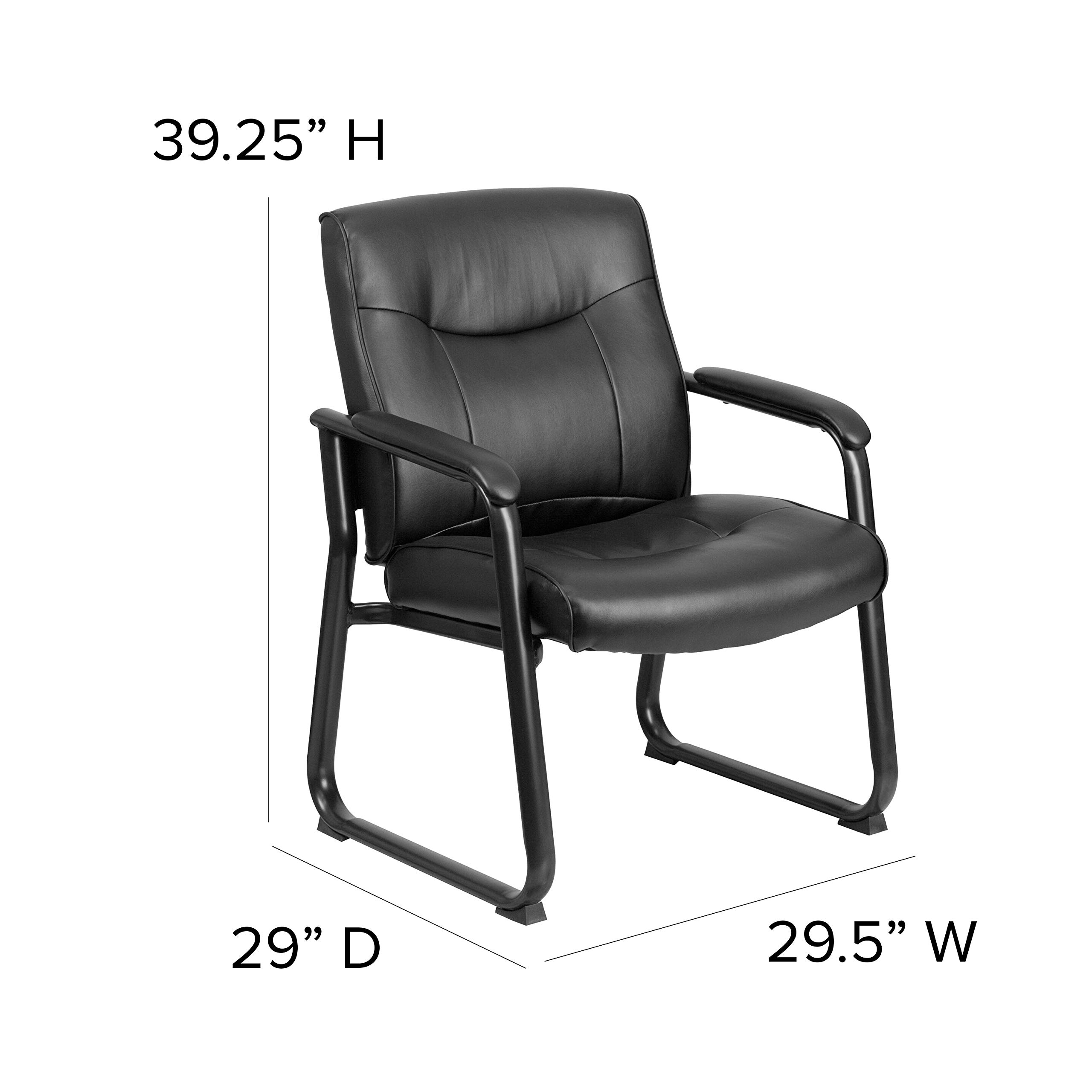 Flash Furniture Hercules Big and Tall Chefsessel für den Empfang mit Kufengestell, Leder, Metall, Schwarz, 75,6 x 62,9 x 44,5 cm