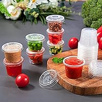 Vista 7 de Lilymicky 400 juegos de vasos de plástico desechables de 1 onza con tapas, pequeños recipientes de plástico para condimentos para salsa, vasos