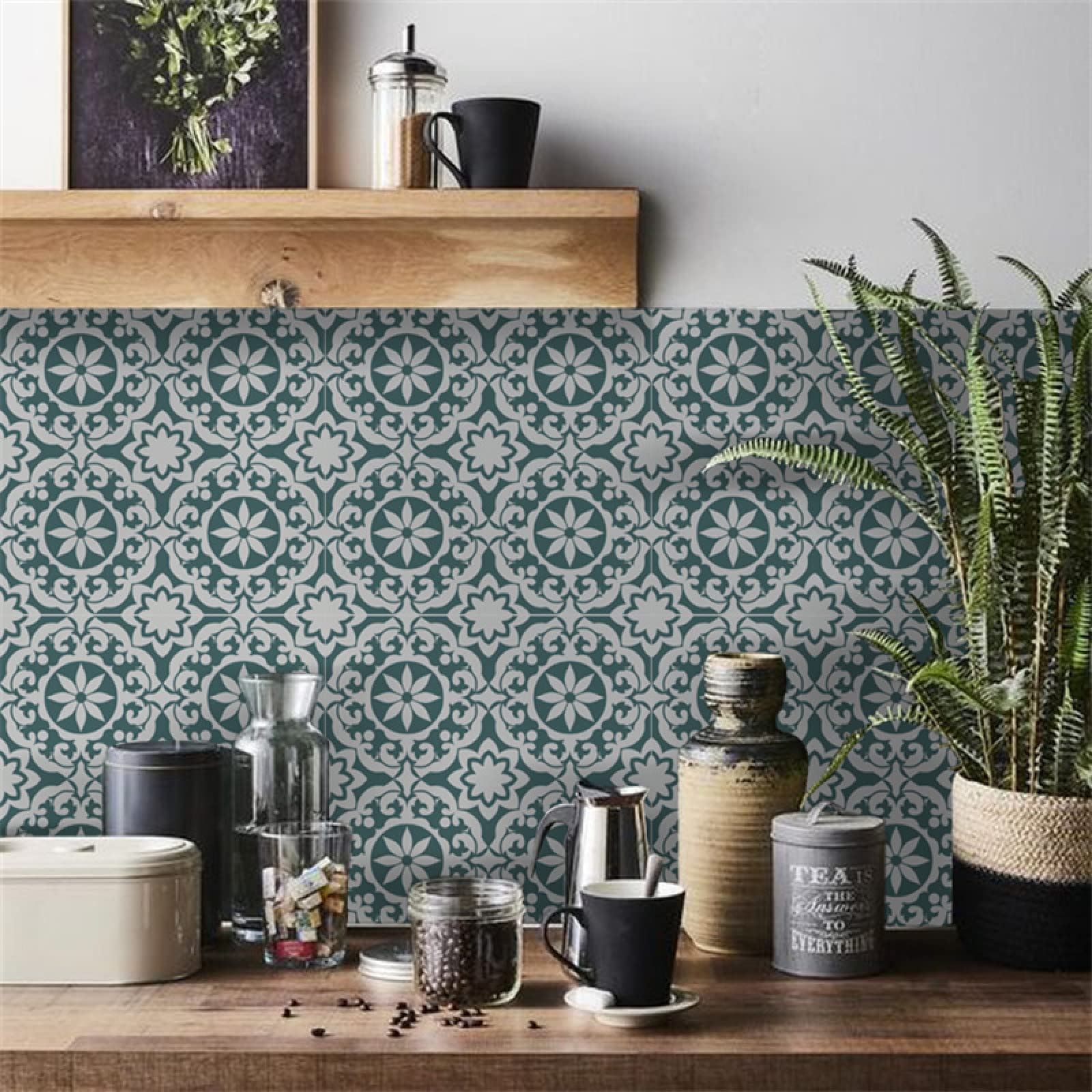 Peel and Stick Wall Tiles Green Mandala Tiles Self Adhesive PVC Home Decor Backsplash Kitchen Tile Stickers Waterproof Tile Stickers for Bathroom 15x15cm /20 Pcs