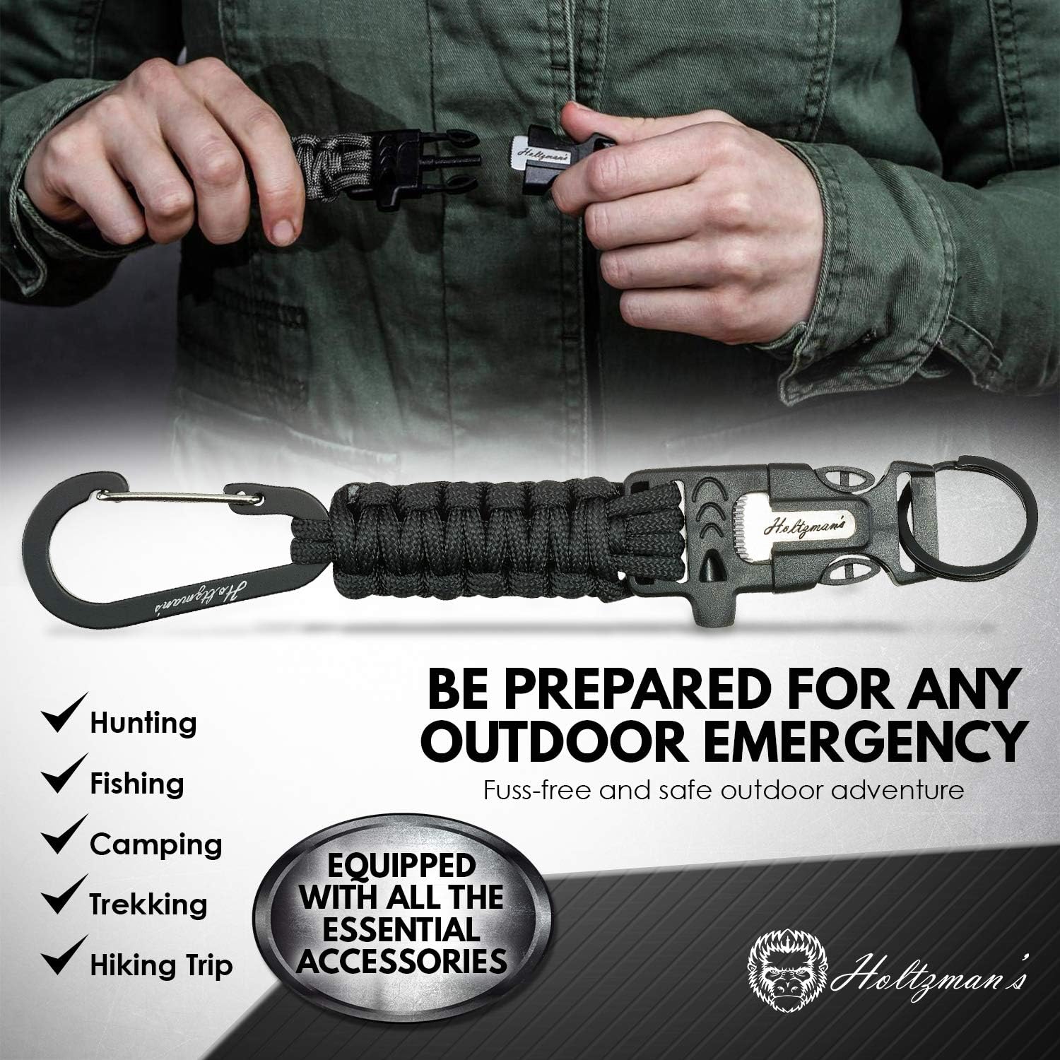 Ultimate 5-in-1 Paracord Keychain with Carabiner for Camping, Fishing, Hunting & Outdoor Emergencies | Multipurpose Survival Tool with Paracord, Emergency Whistle, Flint Rod, Cutting Tool & Key Ring : Sports & Outdoors