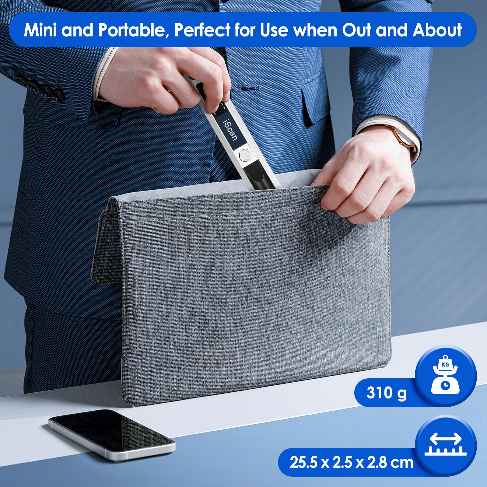 Handheld Scanner Document Scanner, A4 900 DPI High Resolution Colour Photo Portable Scanner, JPG/PDF Format USB 2.0 Mobile Scanner Portable Document Scanner for Documents Receipts Photos — view 7