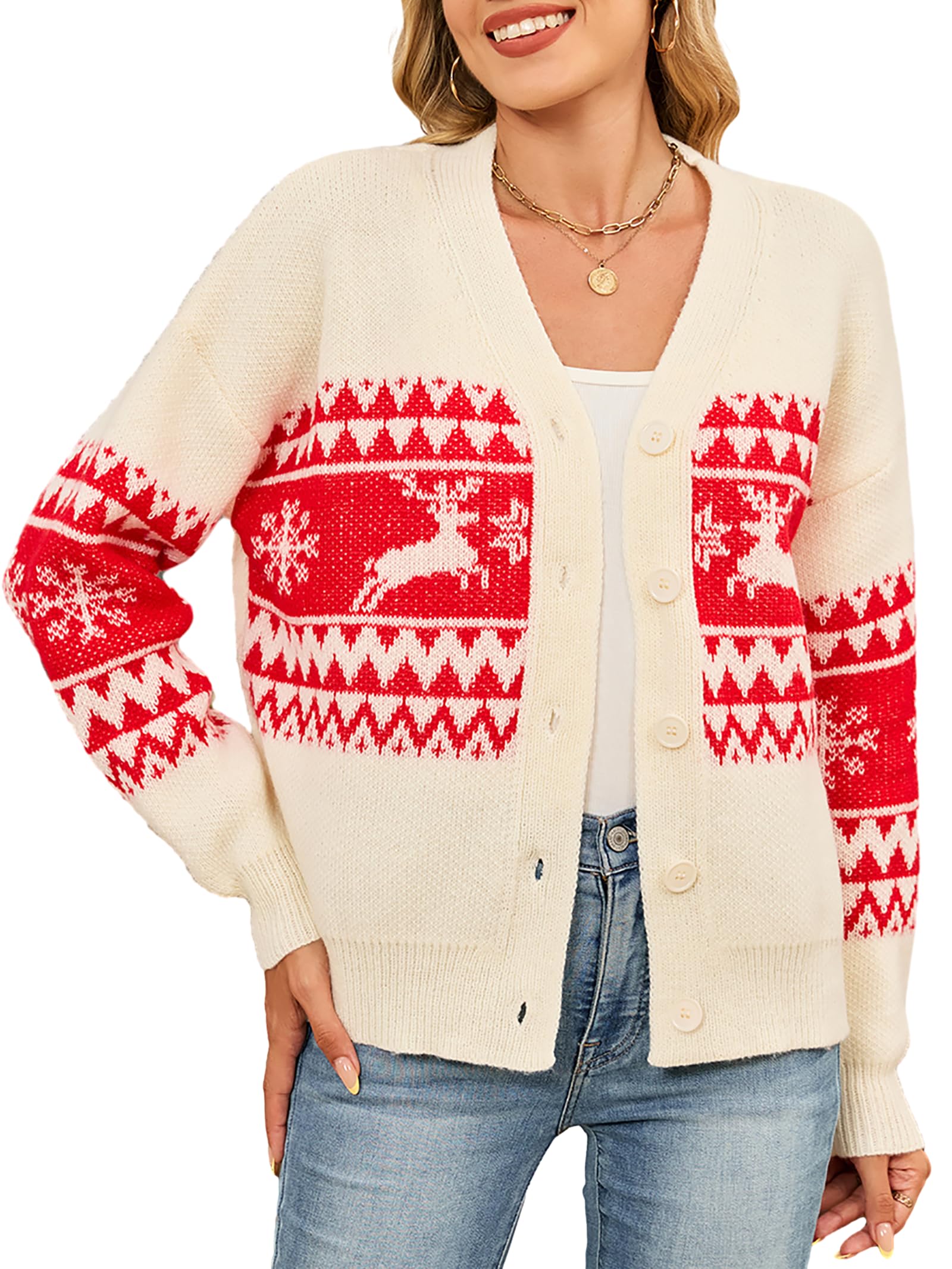 SunnyMelody Womens Christmas Funny Ugly Cardigan Sweater Winter 2025 Vacation Outfits Oversized Button Front Xmas Cardigans