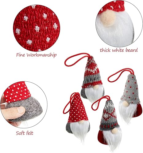 Miniatura 4 de Skylety 4 piezas de gnomos colgantes para árbol de Navidad, hechos a mano, sombrero de gnomo sueco Tomte, adornos de felpa escandinavo de barba de