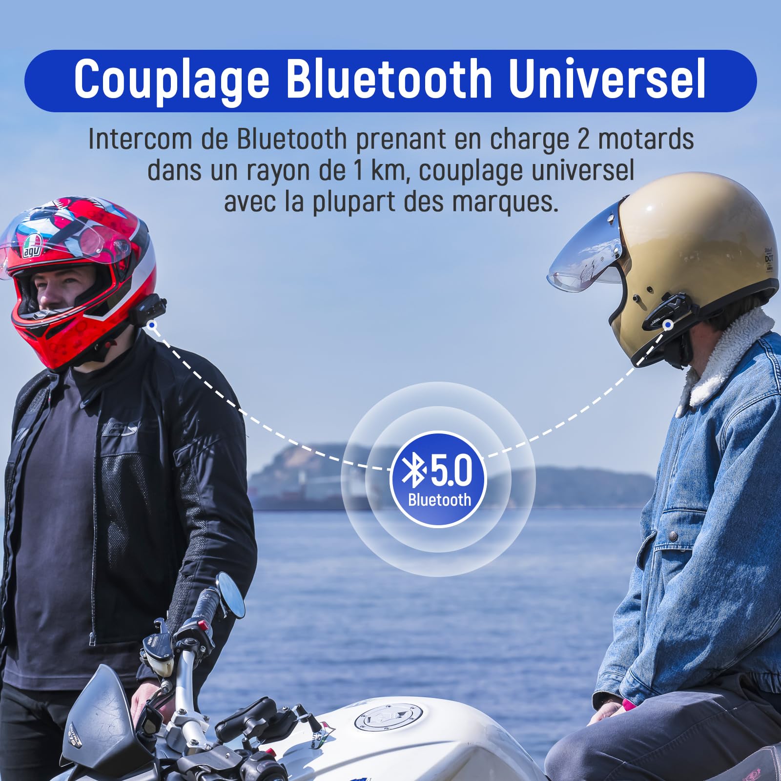 LEXIN MeshCom Intercom Moto de Mesh 3.0 & Bluetooth 5.1, pour 1-24 Motards | Multitâche-Audio, Partage de Musique, 1000mAh Batterie, 40mm Haut-parleur, Assistant Vocal, Interphone pour Moto/Motoneige