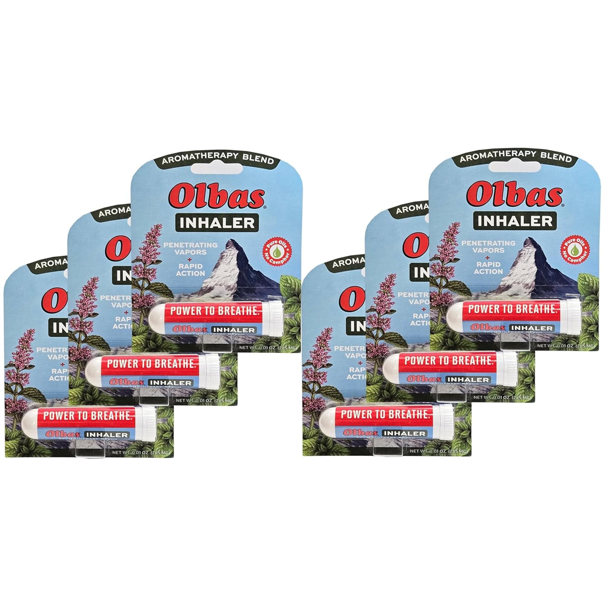 Olbas Inhaler Aromatherapy, Essential Oil Inhaler with Natural Oils, 0.01 Oz Each, 6 Pack, Pocket Sized Nasal Inhaler Stick for Clear Breathing and Sinus Relief