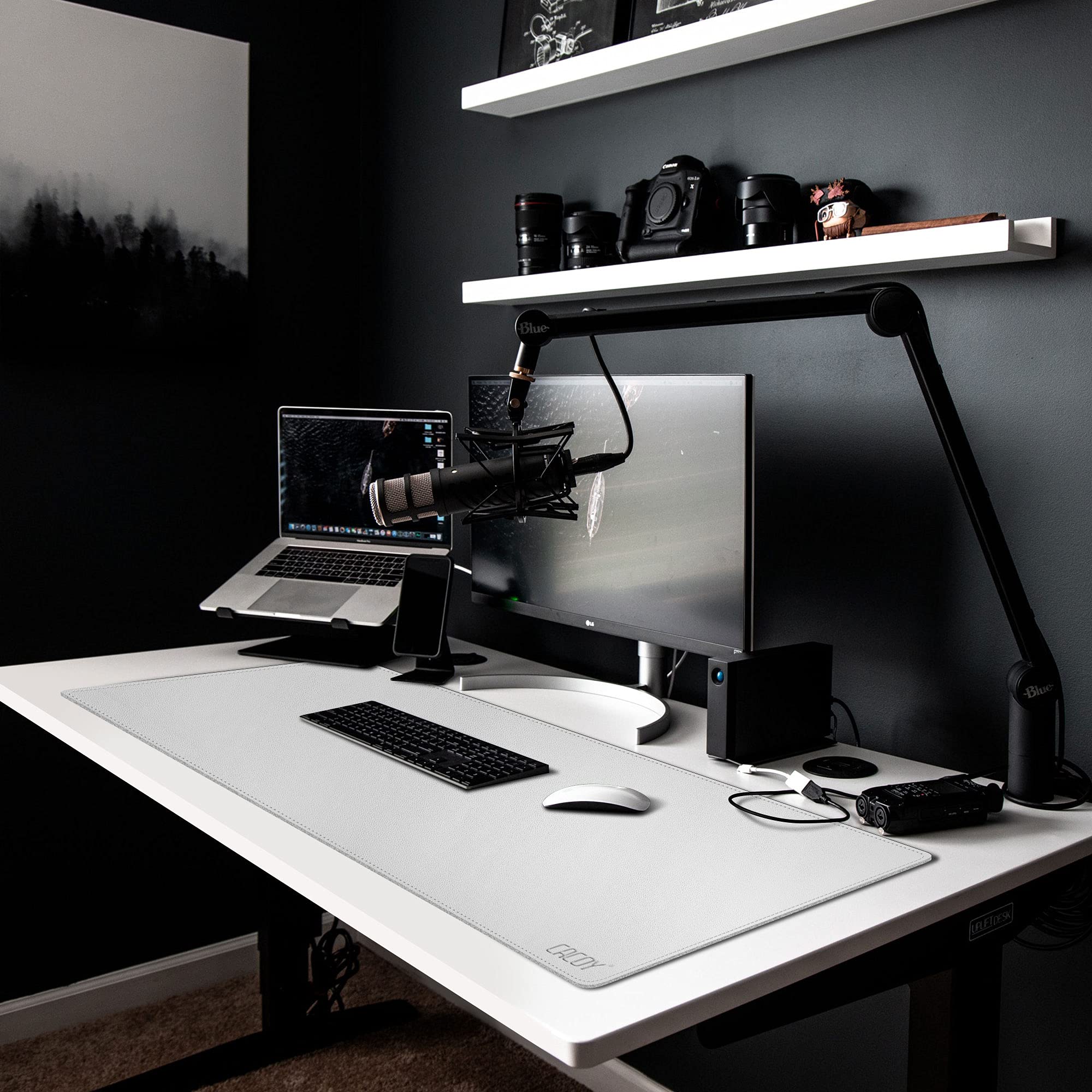 Cacoy 120x40 cm Tappetino per Mouse da Gioco in pelle, Tappetino per Scrivania in pelle PU, Grande Sottomano da scrivania per Ufficio e Casa (Bianco)