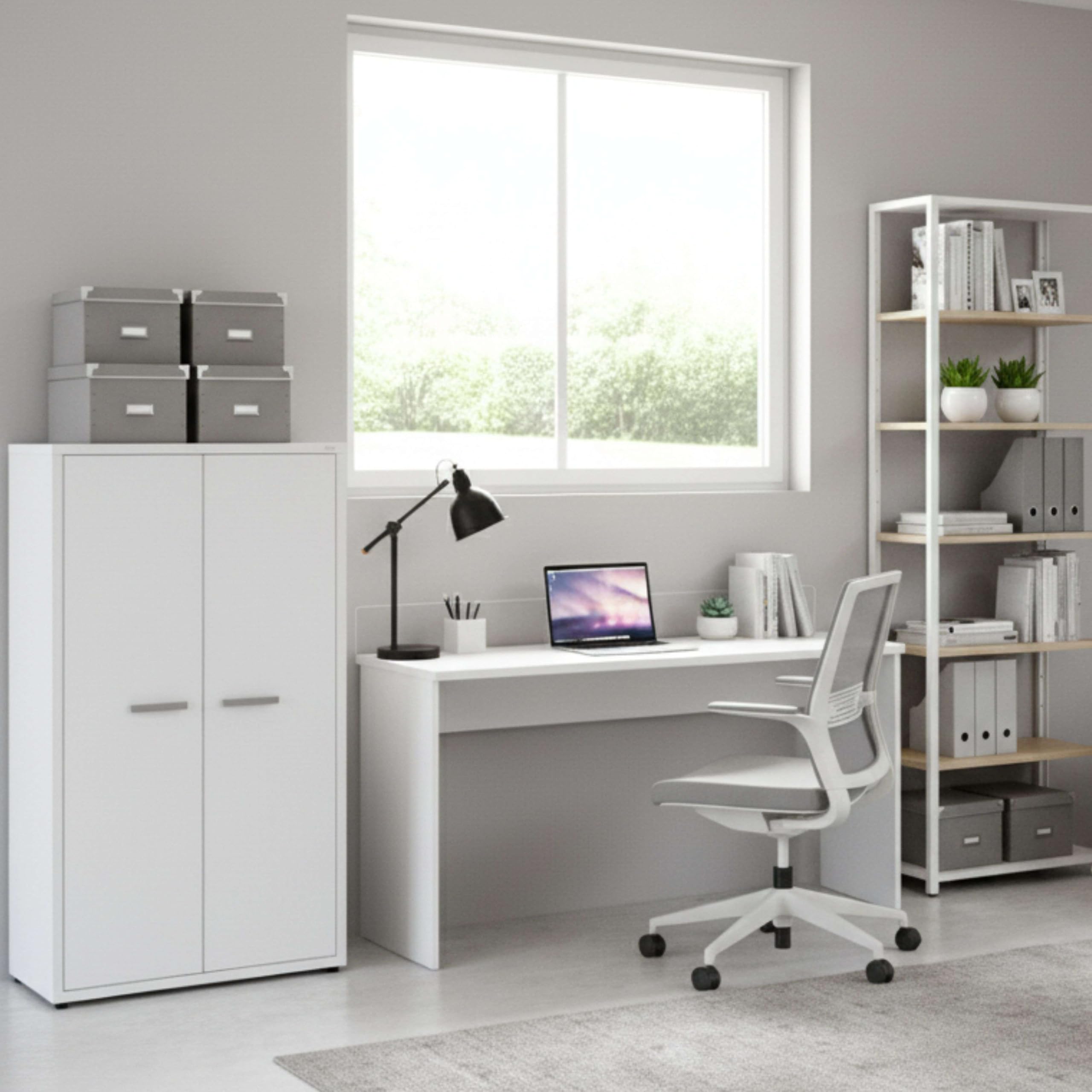 MUEBLES PITARCH | Tavolo da ufficio da studio, per soggiorni, bianco, 77x131,5x45cm (altezza x larghezza x profondità) moderno, modello Haley