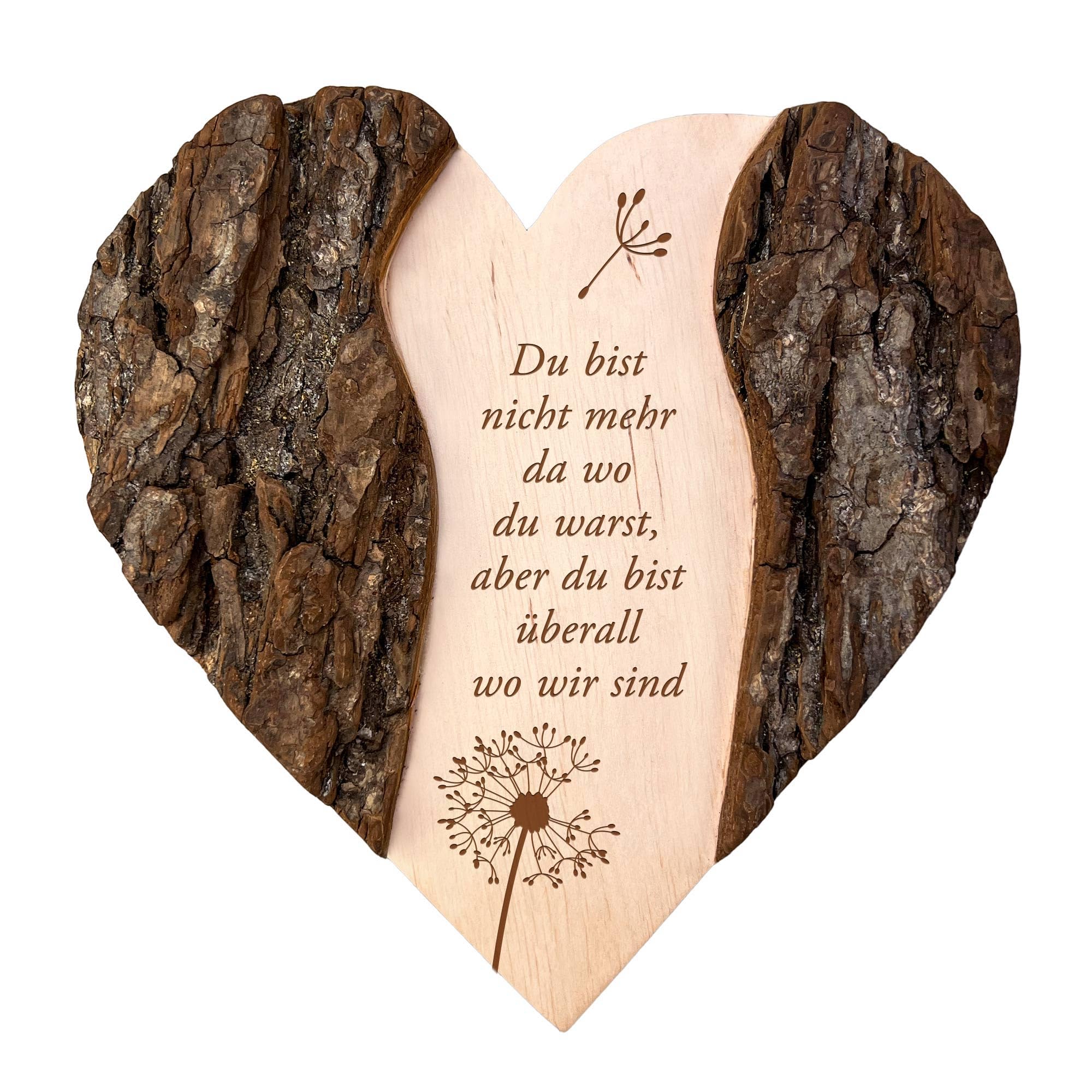 Casa Vivente Holzherz mit Gravur zur Trauer, Gedenktafel für Verstorbenen, Deko Andenken, Herz Grabschmuck, Trauergeschenke, Holz Herz Erinnerung