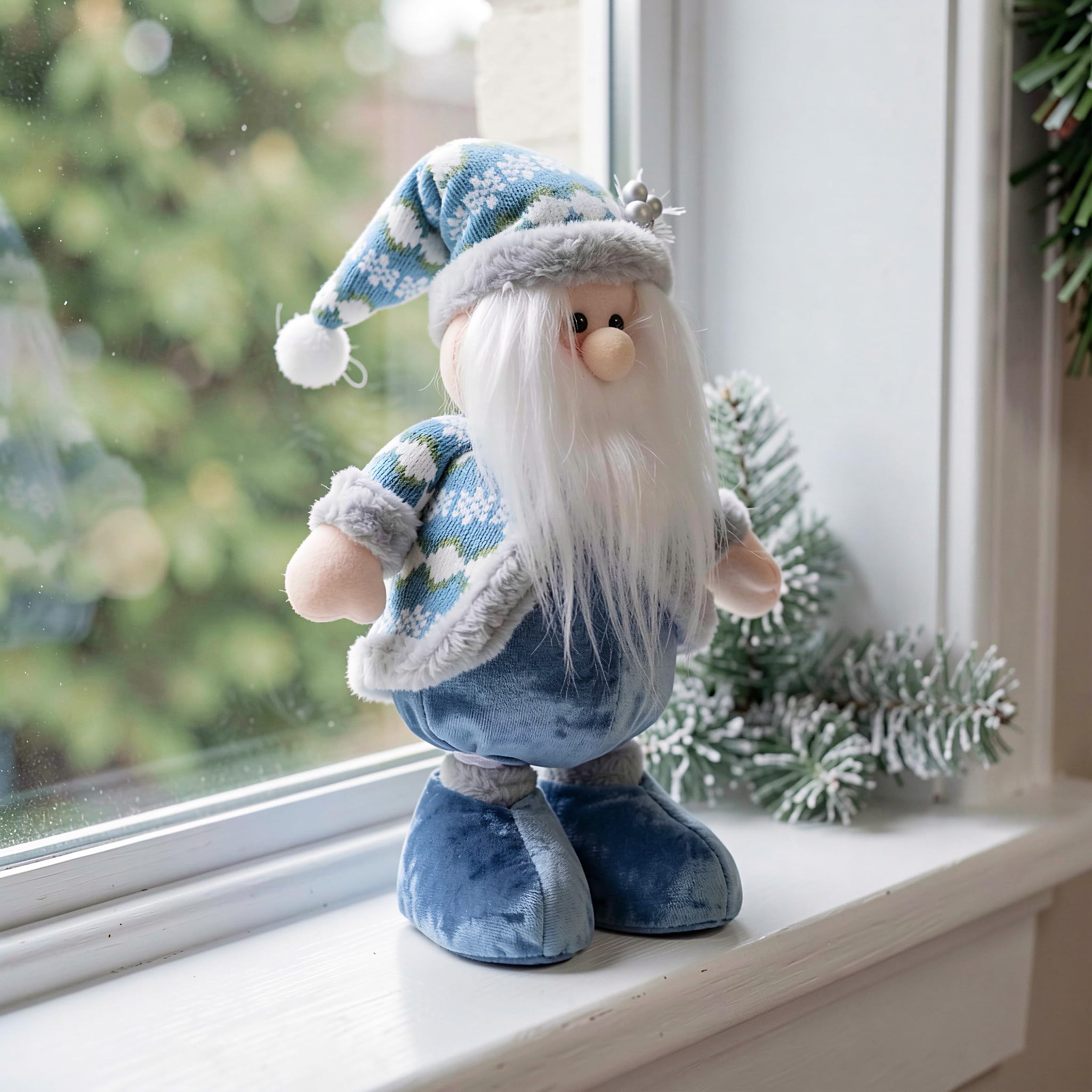 Didiseaon Statuetta di Babbo Natale con gambe retrattili, gnomo di Babbo