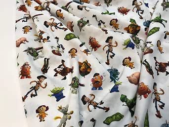 Tela de Algodón 100% con Estampado de Toy Story, Floral, Blanco, 140x140 cm