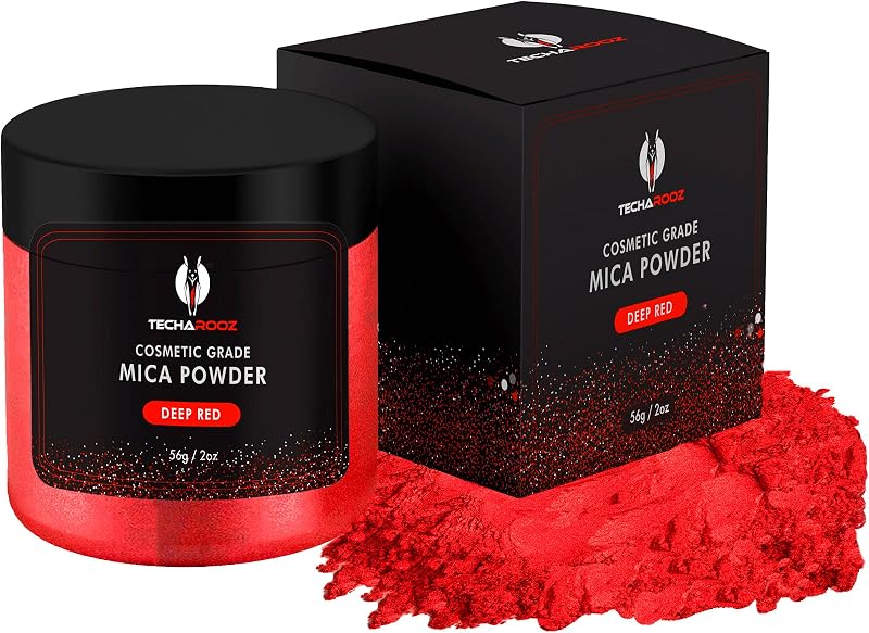 Polvo de Mica Rojo Profundo para Resina Epoxi 56g / 2oz. Tarro - TECHAROOZ 2 tonos de resina tinte color pigmento en polvo para brillo de labios, uñas, colorante para bombas de baño, fabricación de jabón, bandera roja