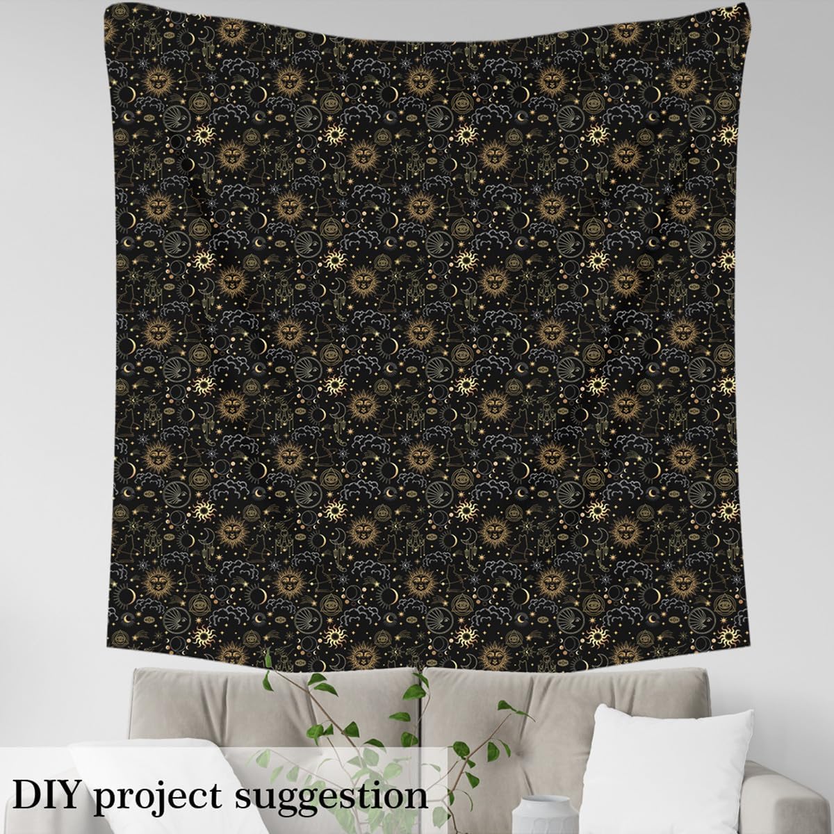Exotic Sun and Moon Outdoor Fabric by The Yard,Bohemian Starry Night Sky for Women Craft Lover,Dark Night Cloud Upholstery Fabric for Quilting Sewing Supplies,3 Yards,108" L x 59" W